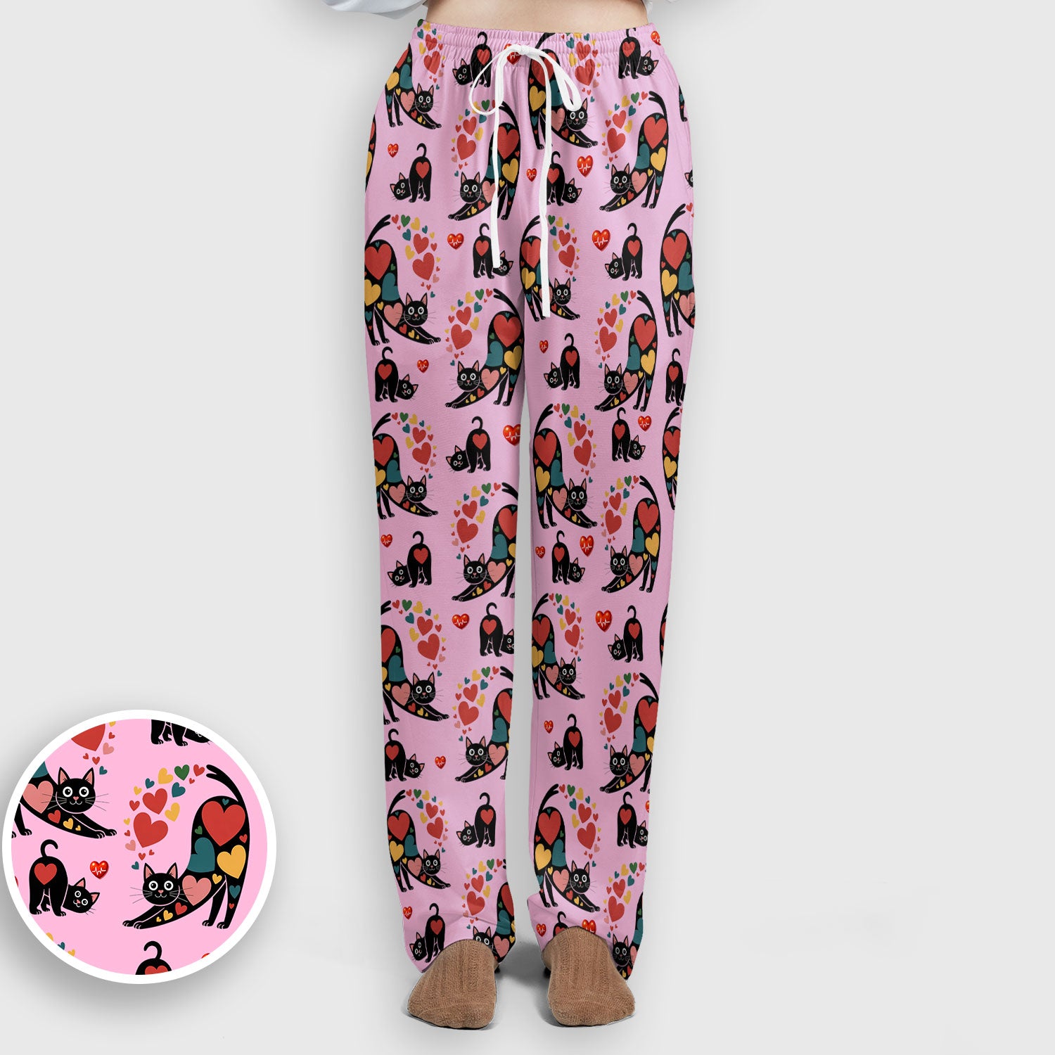 Playful Cat Valentine Heart Print Medical Scrub Set, Breathable Med Uniform