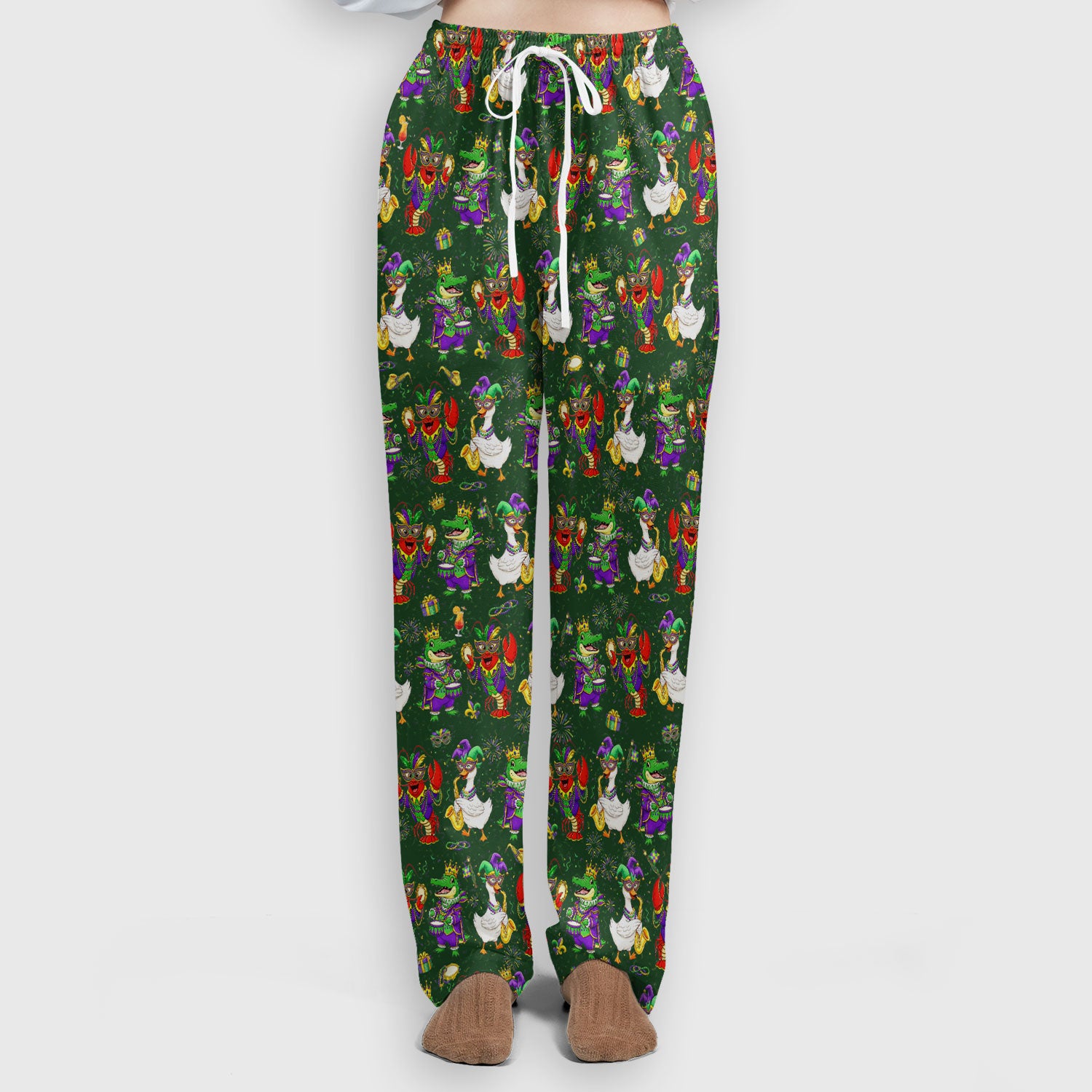 Crawfish And Duck Carnival Scrub Set, Mardi Gras Parade Pattern Nurse Shirt, Breathable Fabrics Nursing Uniform