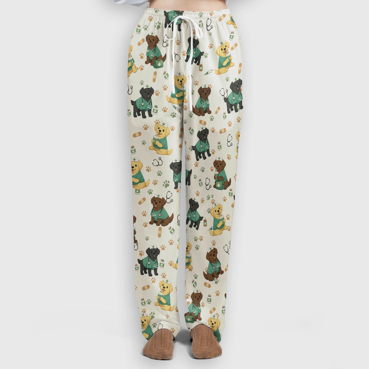 Labrador Retriever Nurse Scrub Set, Cute Medical Dog Pattern Nurses Shirt, Breathable Fabrics Nursing Uniform