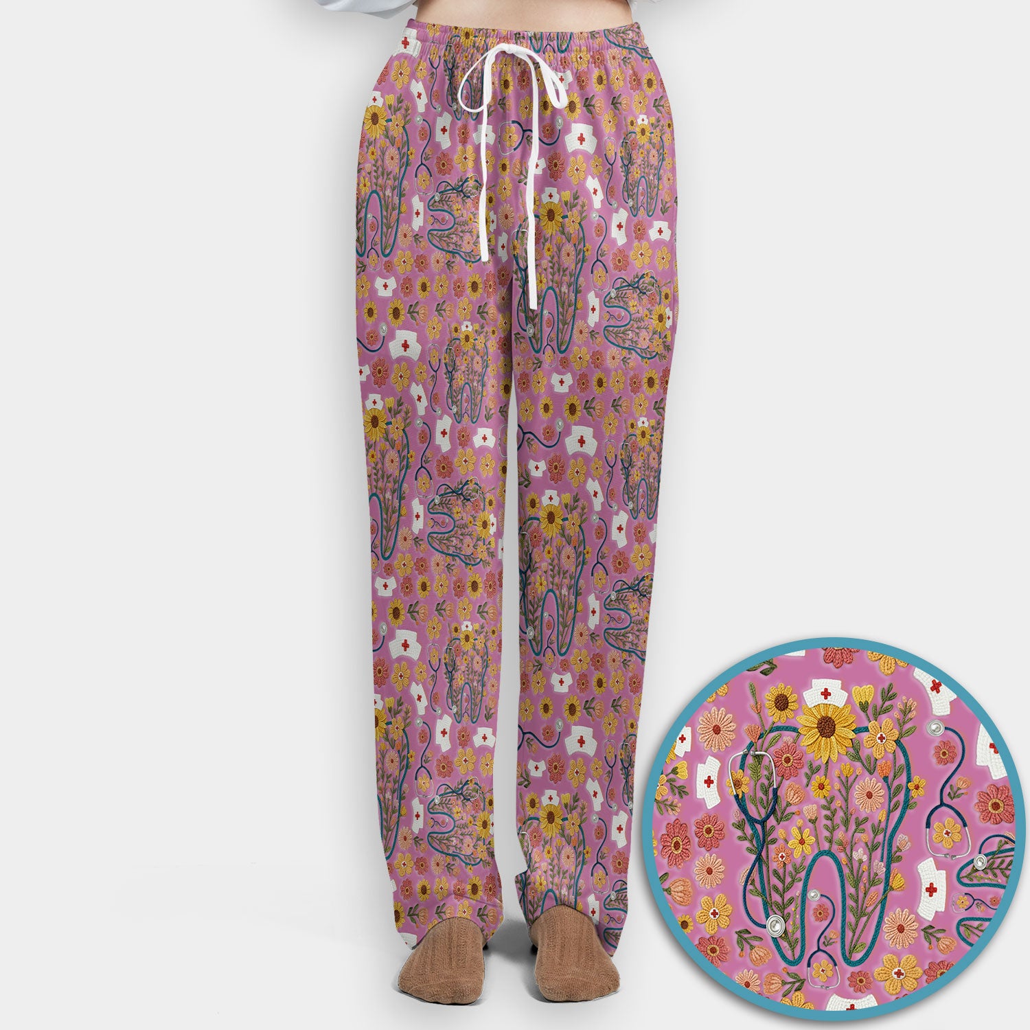 Boho Floral Tooth Scrub Set - Aesthetic Dental Scrubs Pants and V Neck - Cute Flower Tooth Medical Uniform - Hygienist Christmas Gift