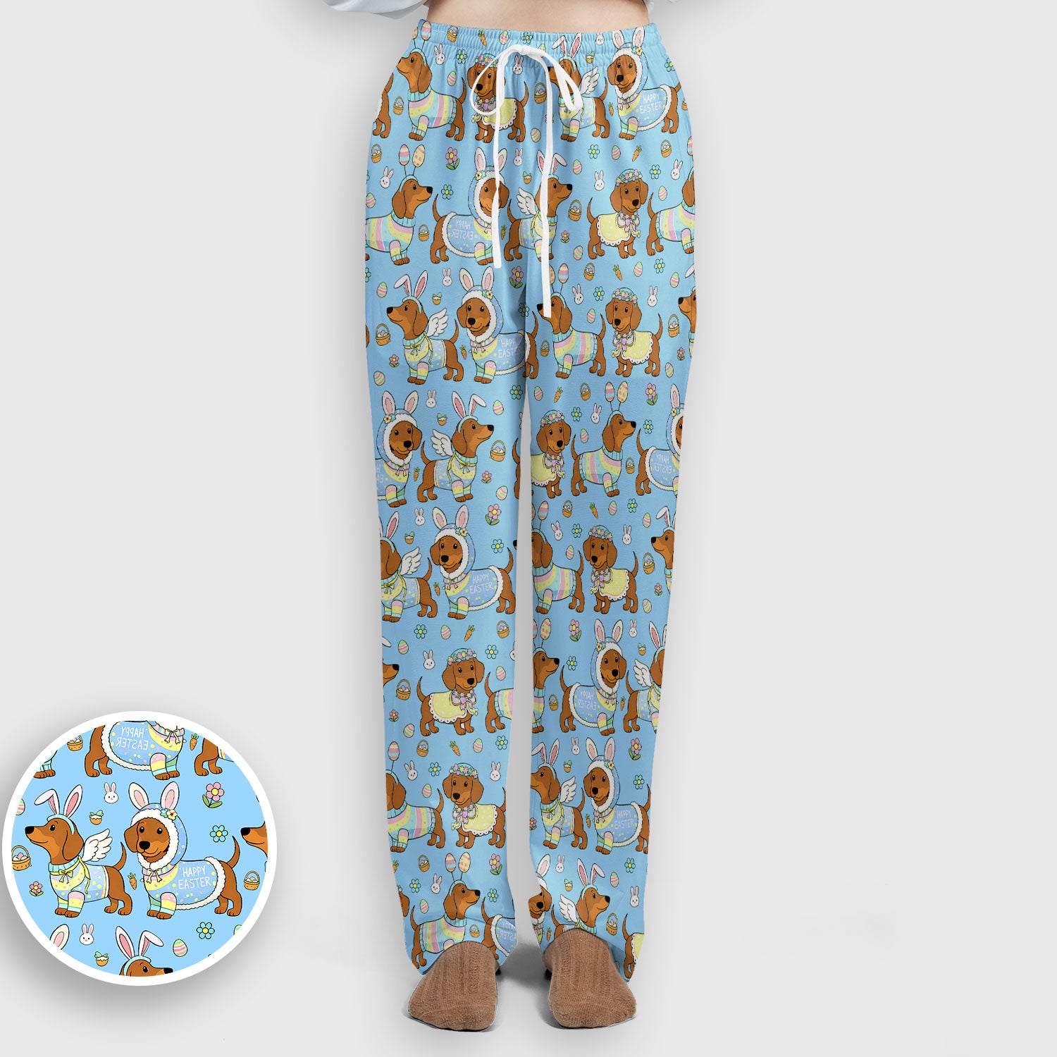 Easter Dachshund Bunny Pattern Scrub Set, Scrub Pants and V Neck Top