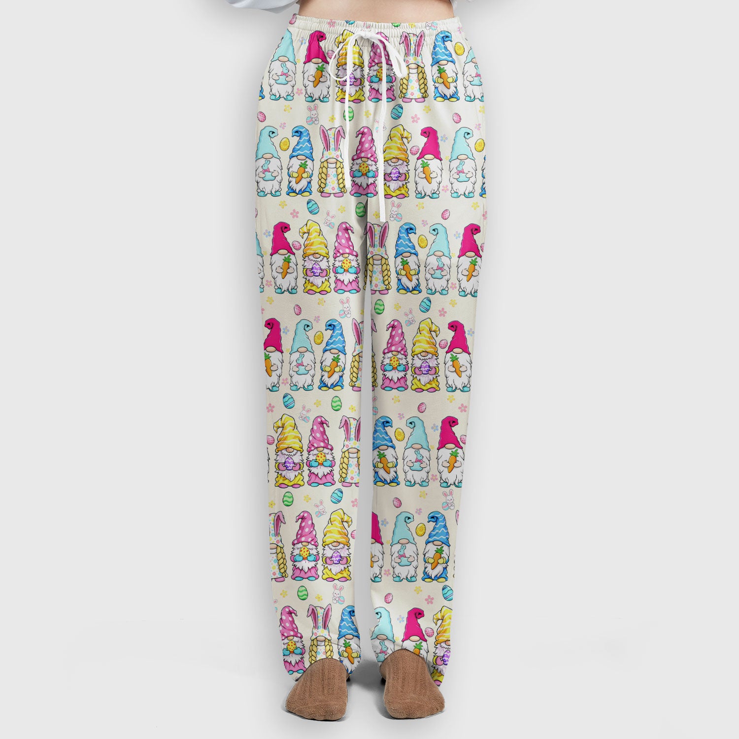 Colorful Easter Gnome Bunny Eggs Pattern Scrub Set, Women's Scrub Sets