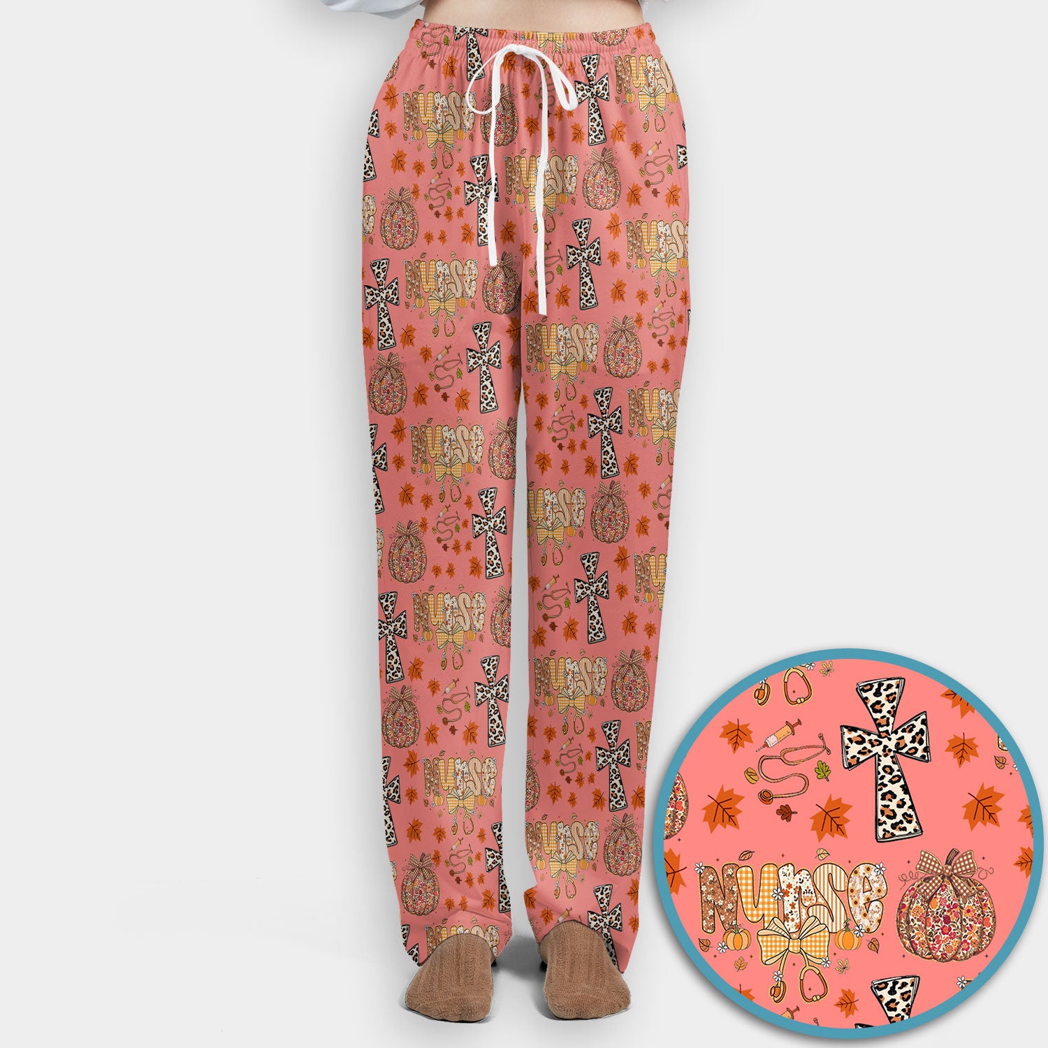 I Will Praise Him In Every Season - Boho Pumpkin Leopard Cross Fall Scrub Sets for Nurse - Thanksgiving Med Uniform for Women