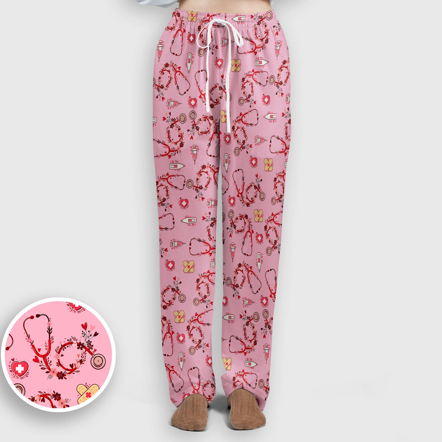 Heart Stethoscope Medical Pattern Scrub Set, Breathable Med Uniform