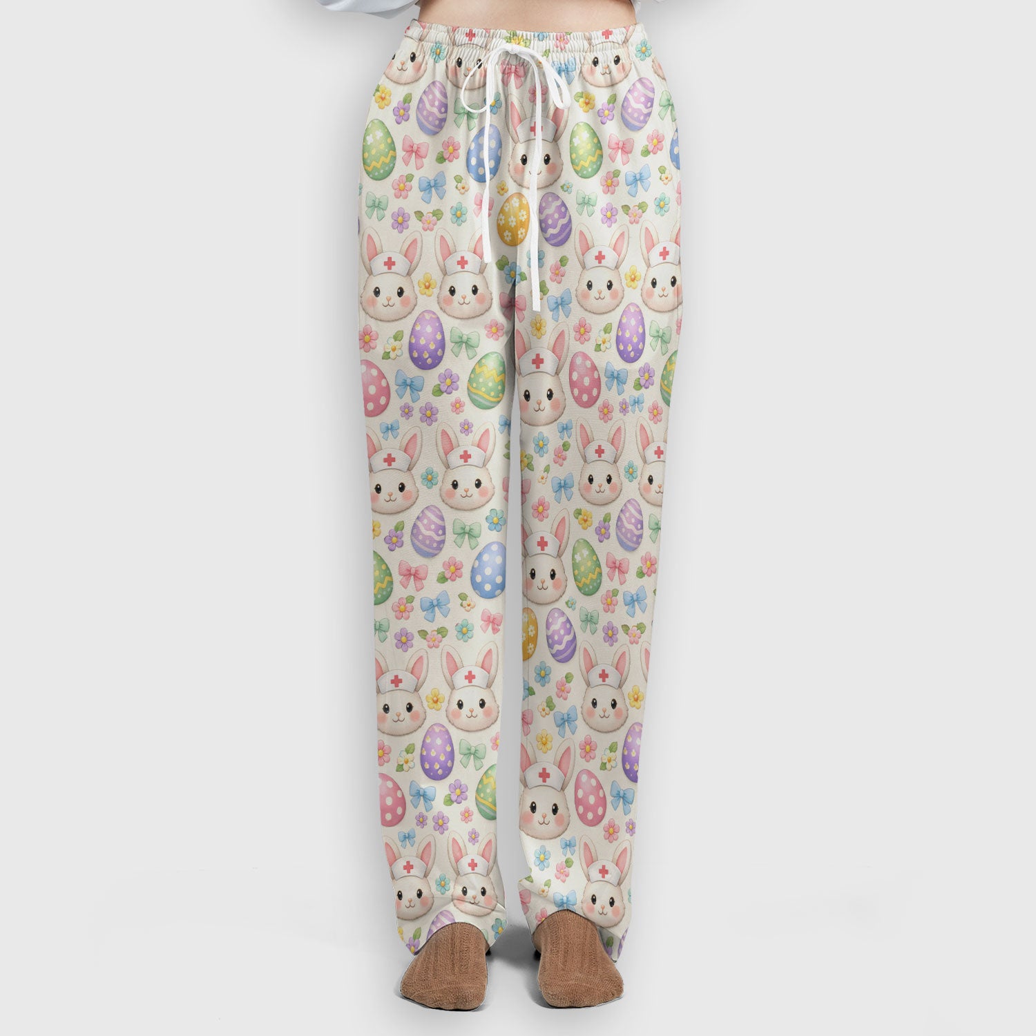 Cute Easter Nurse Bunny Egg Scrub Set, Scrub Pants and V Neck Top