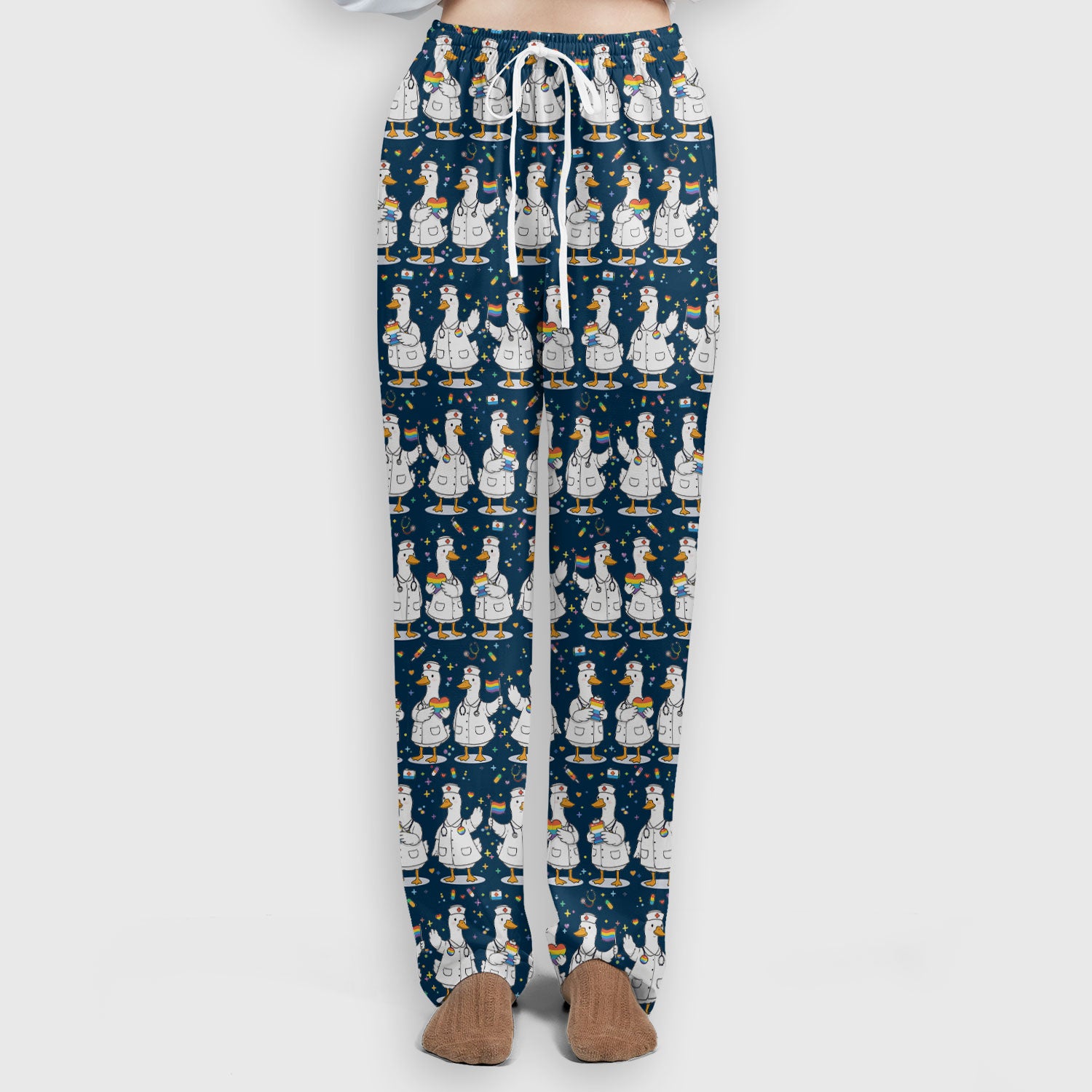 Cute Nurse Duck Pride Theme Scrub Set, Scrub Pants and V Neck Top