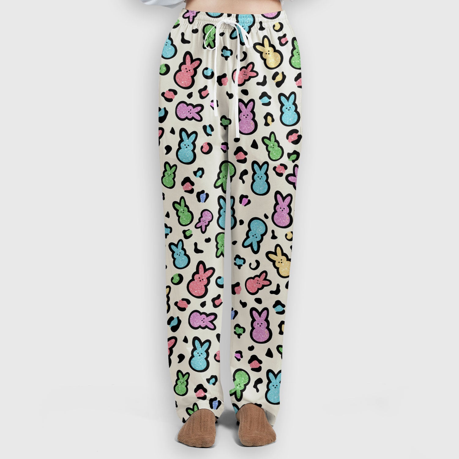 Cute Easter Bunny Pastel Pattern Scrub Set, Scrub Pants and V Neck Top