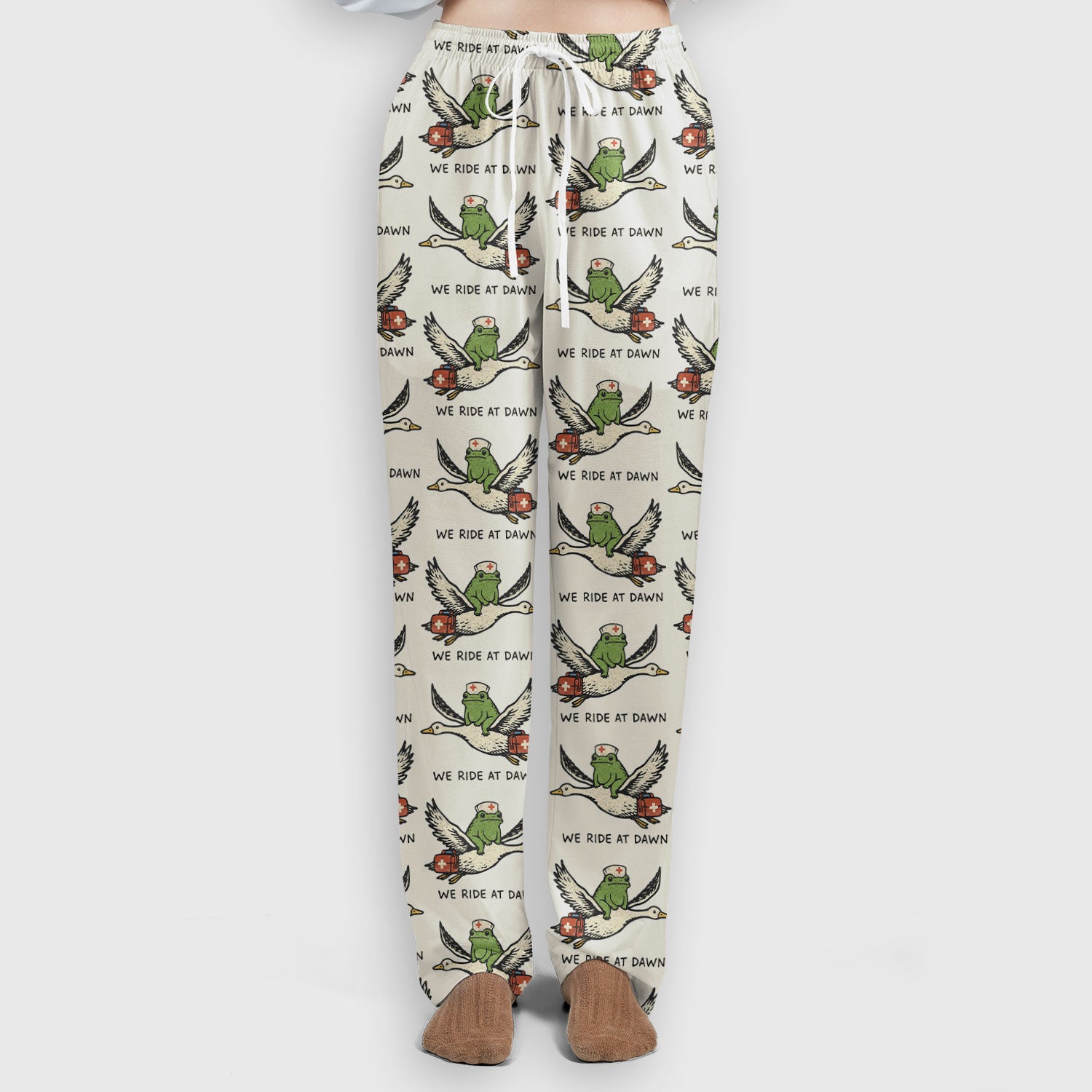Funny Frog Riding Goose Nurse Pattern Scrub Set, Nurse Uniform Scrubs Set