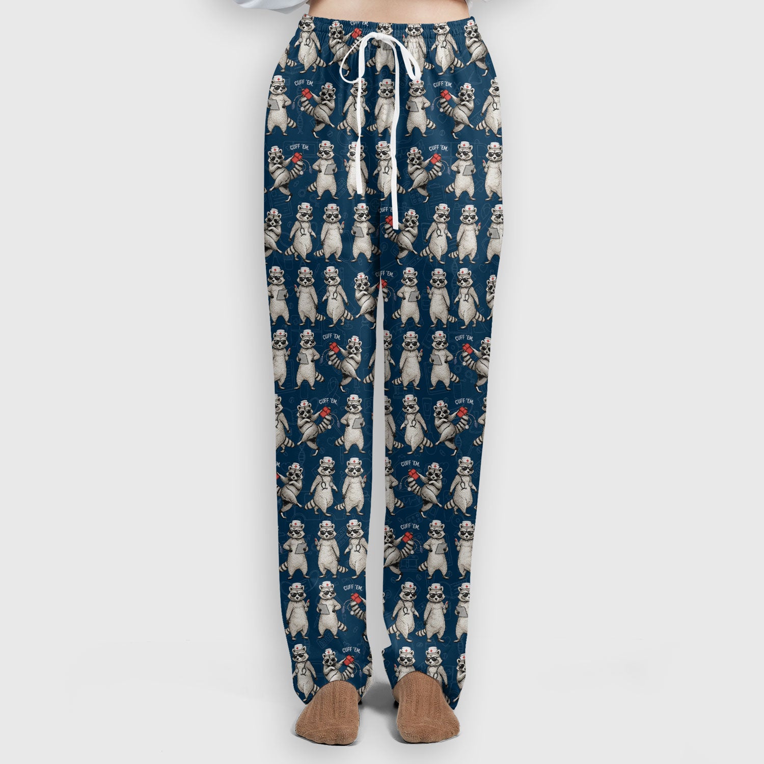 Funny Raccoon Nurse Pattern Scrub Set, Scrub Pants and V Neck Top