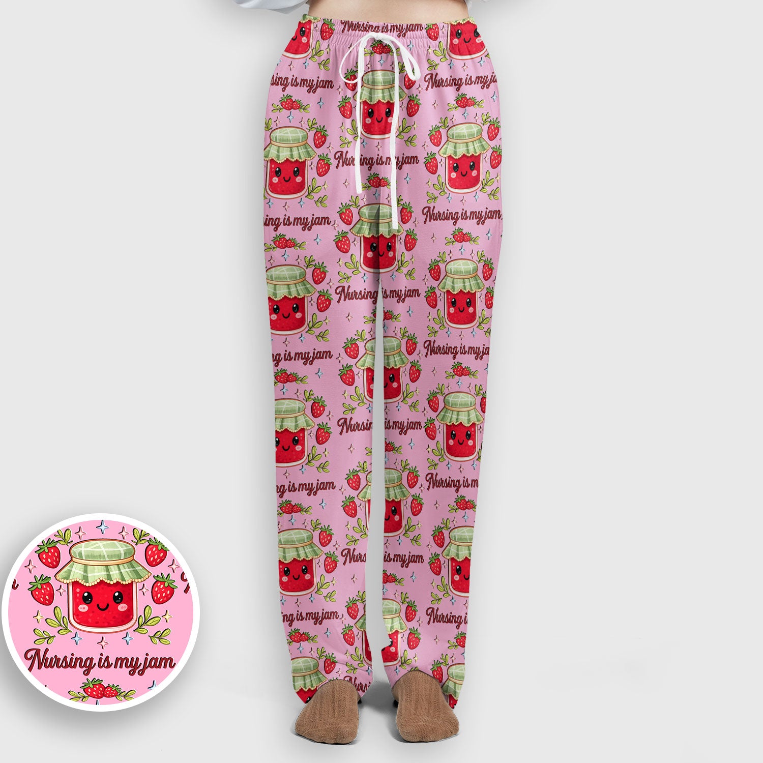 Cute Strawberry Jam Nurse Pattern Scrub Set, Breathable Med Uniform