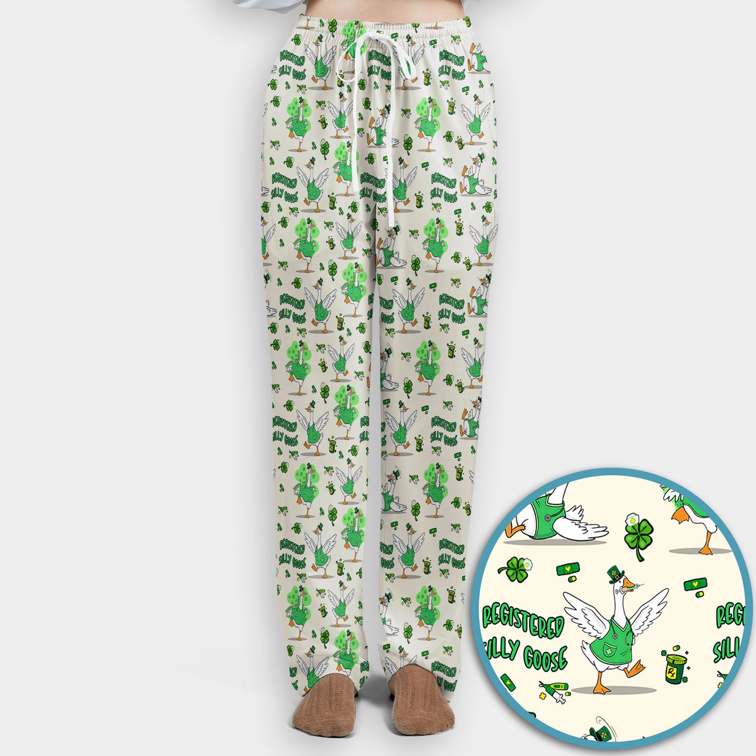 Silly Goose St. Patrick’s Day Scrub Set, Funny Goose Shamrock Pattern Nurse Scrub Shirt, Irish Green Nursing Uniform