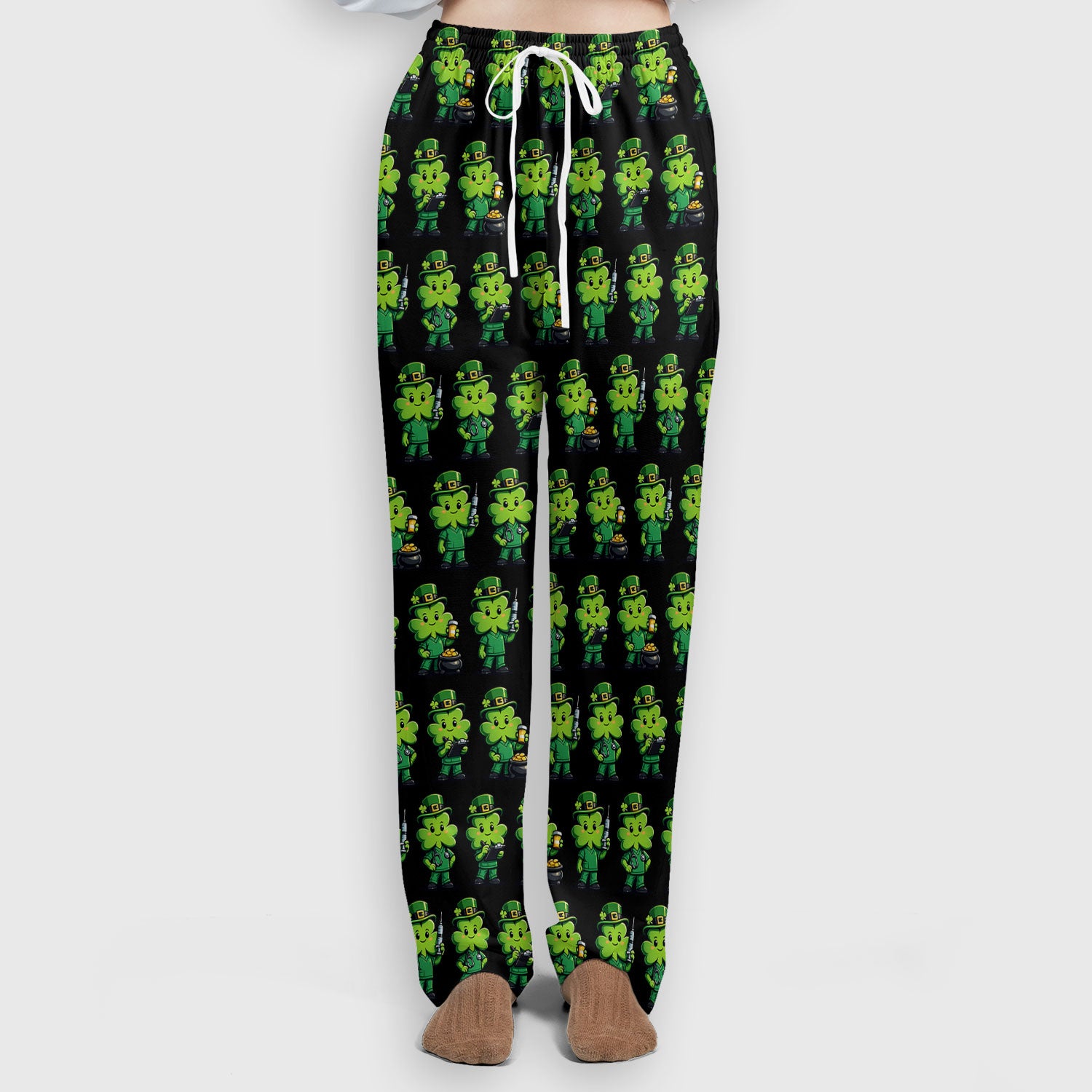 St Patrick Leprechaun Nurse Print Women's Scrub Set, Scrub Pants and V Neck Top