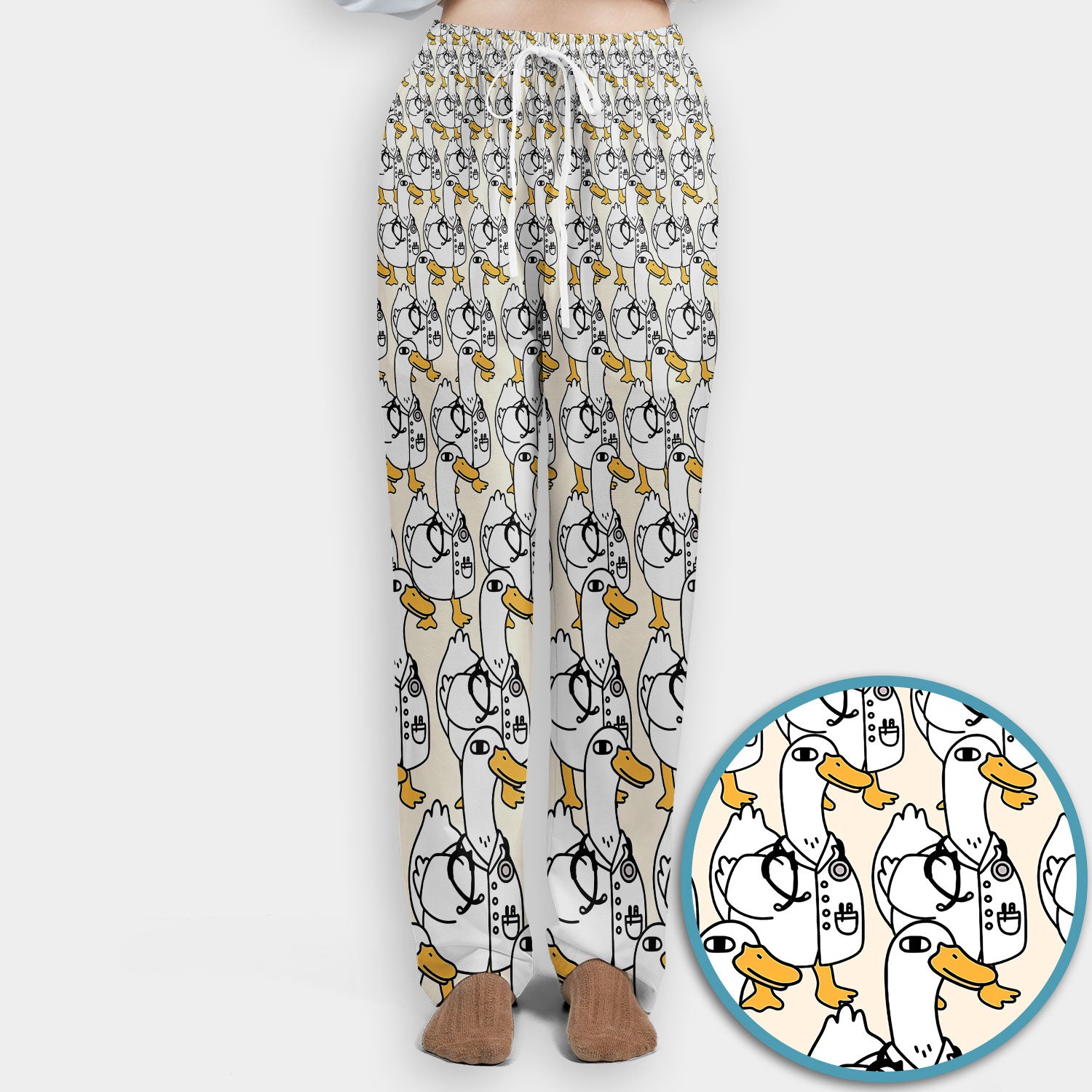 Funny Duck Scrub Set for Women - I'm a Doctor Scrubs Pants and V Neck Top - Cute Duck In The Row - Comfortable Nursing Uniform