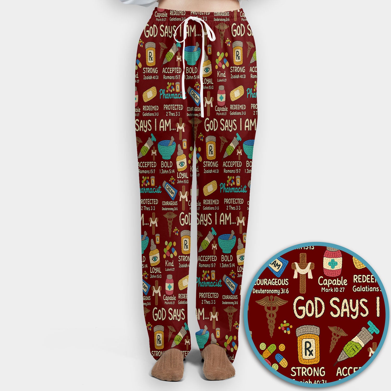 God Says I Am Pharmacist Scrub Set - Christian Pharmacy Scrubs Pants and V Neck Top for Women - Bible Verse Nurse Shirt