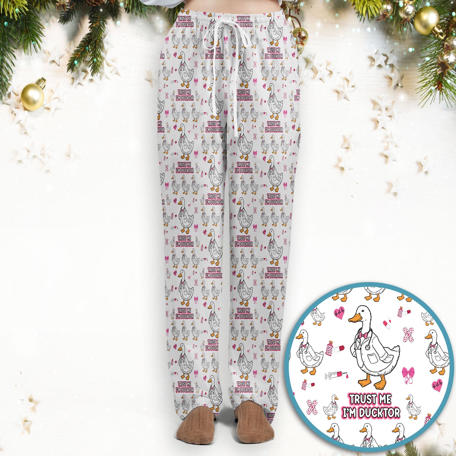 Trust Me I'm Ducktor Scrub Set, Funny Duck Pattern Scrub Shirt, Breathable Fabrics Nursing Uniform For Women