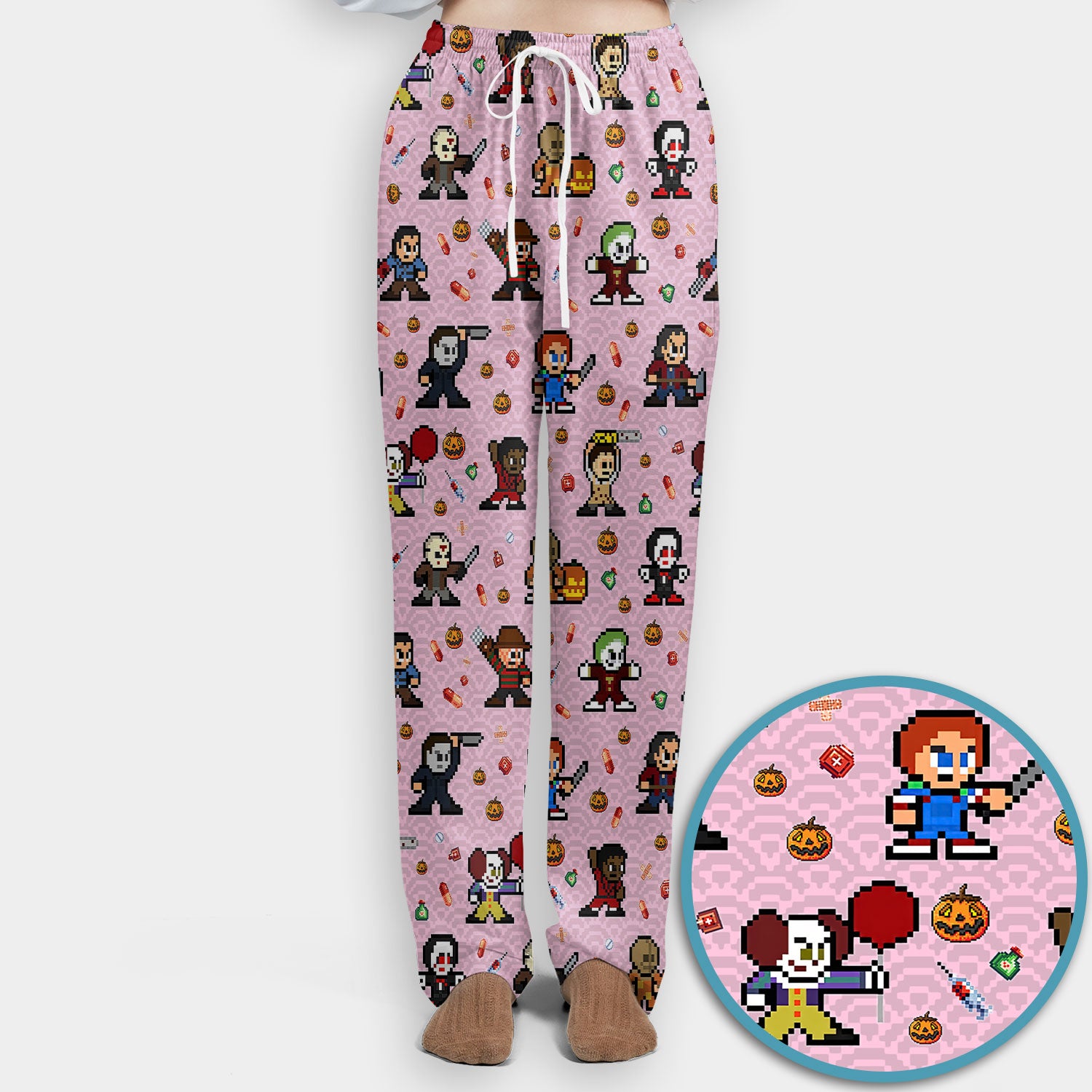 Halloween Women's Scrub Sets - Comfortable Scrubs for Nurses - Scary Character Scrub Pants and V Neck Top - Med Uniform for Her