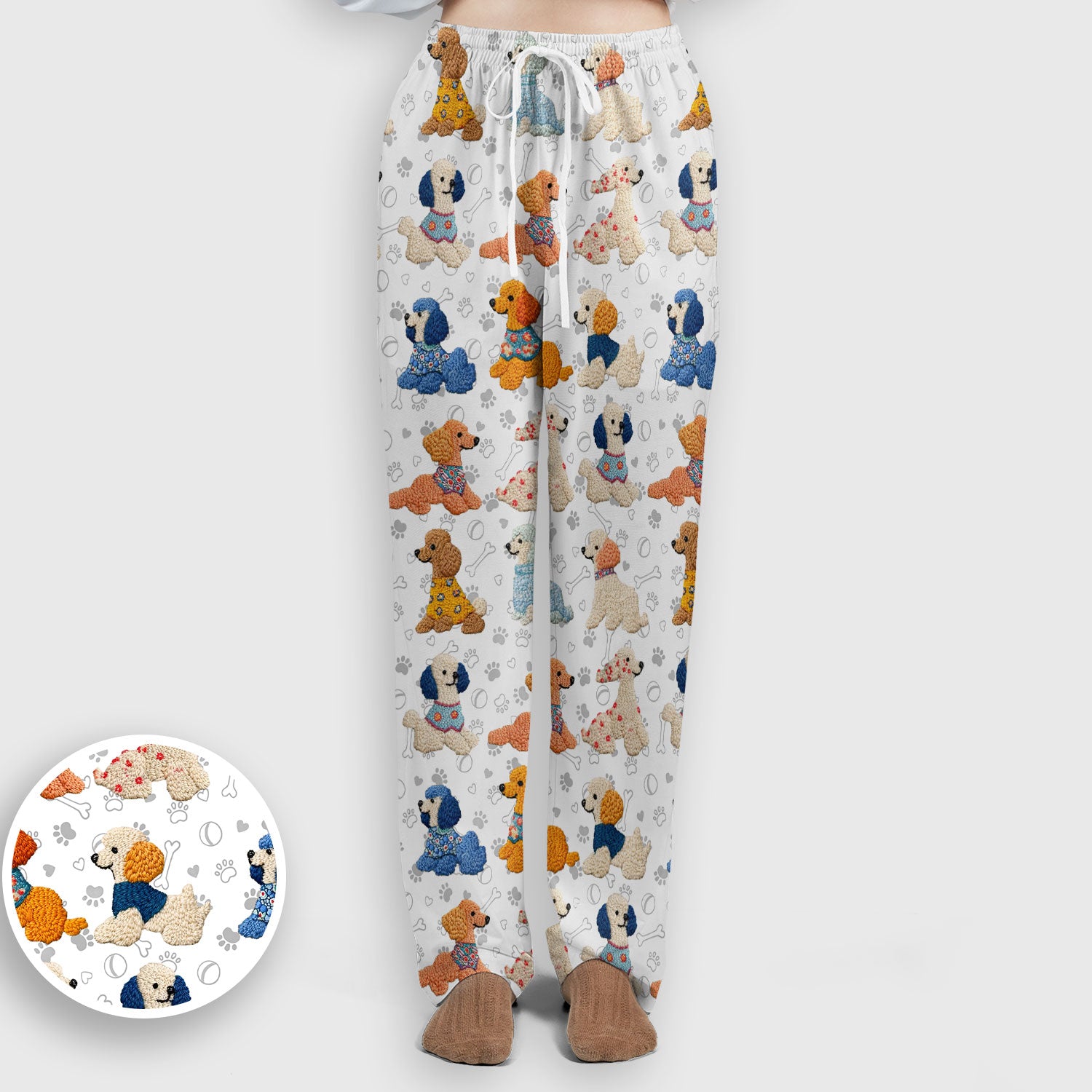 Cute Colorful Poodle Pattern Scrub Set, Scrub Pants and V Neck Top