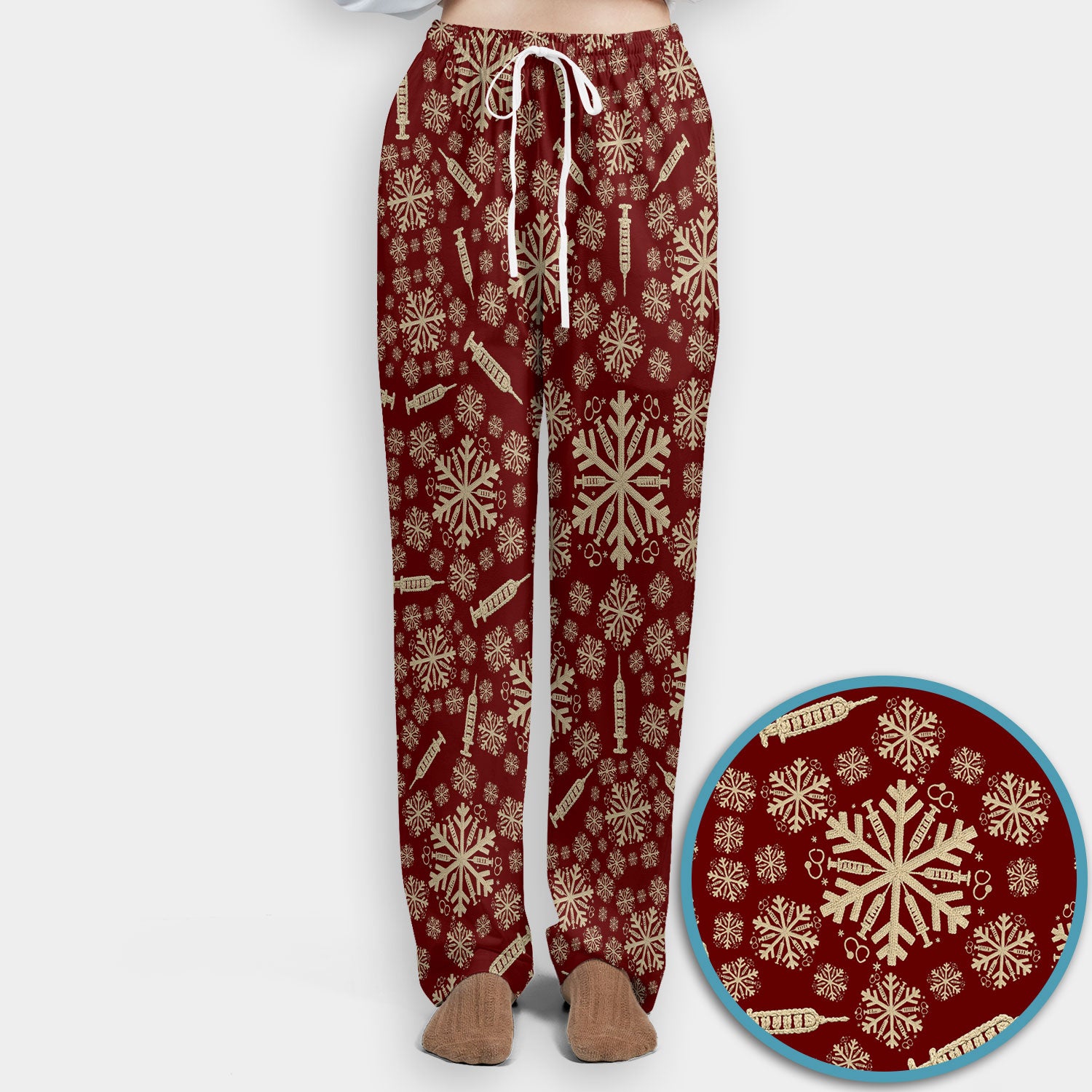 Snowflake Syringe Scrubs Pants and V Neck Top for Women - Winter Snow Medical Set - Funny Christmas Gift for Nurse