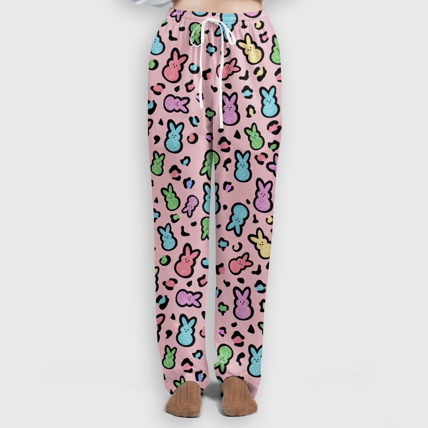 Cute Easter Bunny Pastel Pattern Scrub Set, Scrub Pants and V Neck Top