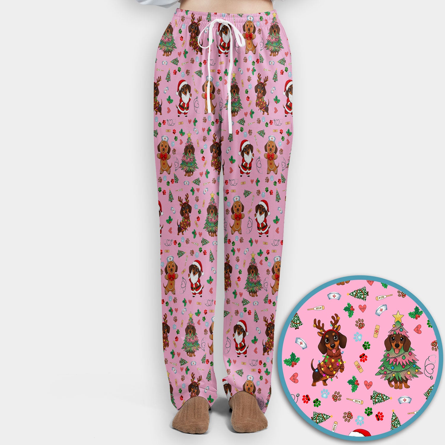 Wiener Dog Christmas Scrub Set – Funny Dachshund Pattern Medical Shirt – Festive Holiday Uniform for RN, LPN, CNA, and Vet Techs