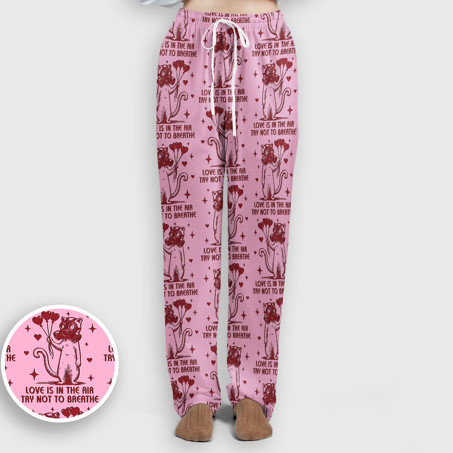 Gas Mask Cat Heart Balloon Valentine Print Scrub Set, Breathable Med Uniform