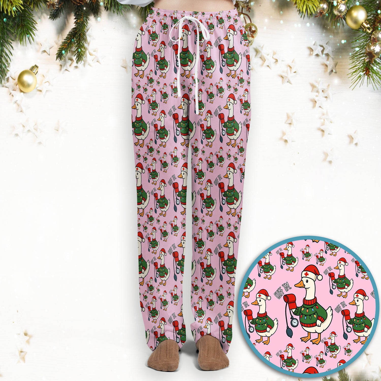 Nurse Christmas Duck Scrub Set, Cute Goose Pattern Scrub Uniform, RN LPN CNA Nursing Uniform