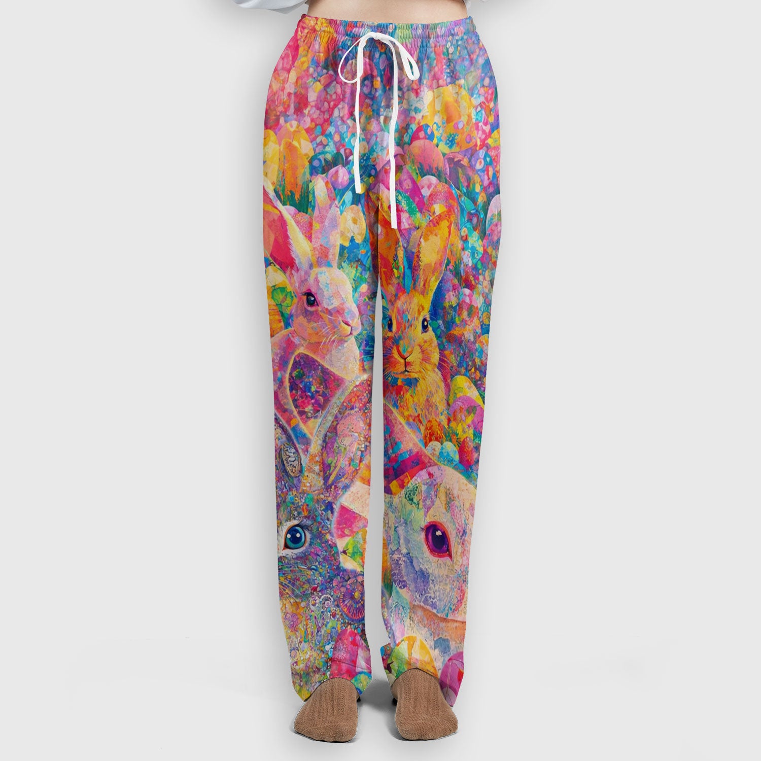 Colorful Artistic Bunny Print Women's Scrub Set, Breathable Med Uniform