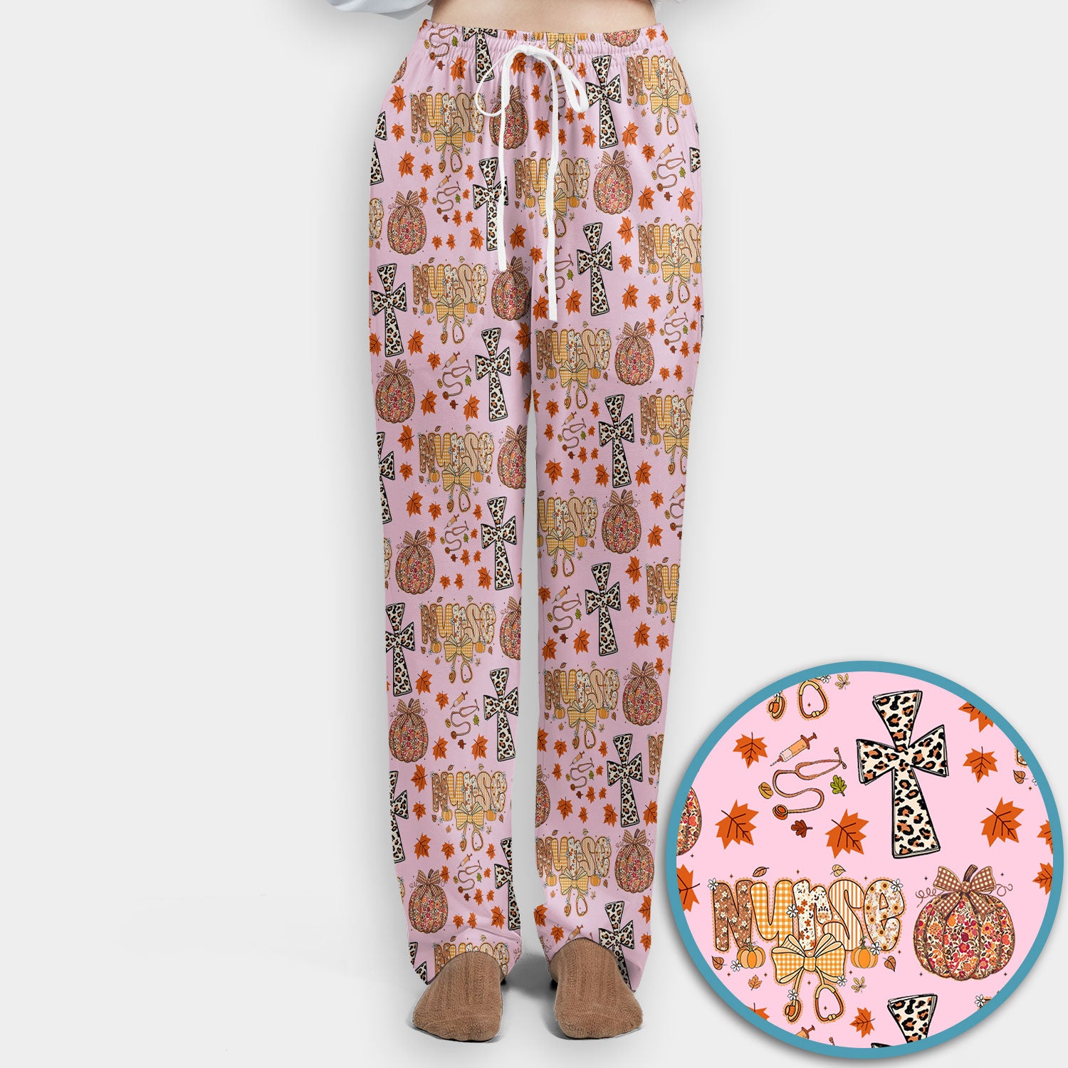 I Will Praise Him In Every Season - Boho Pumpkin Leopard Cross Fall Scrub Sets for Nurse - Thanksgiving Med Uniform for Women