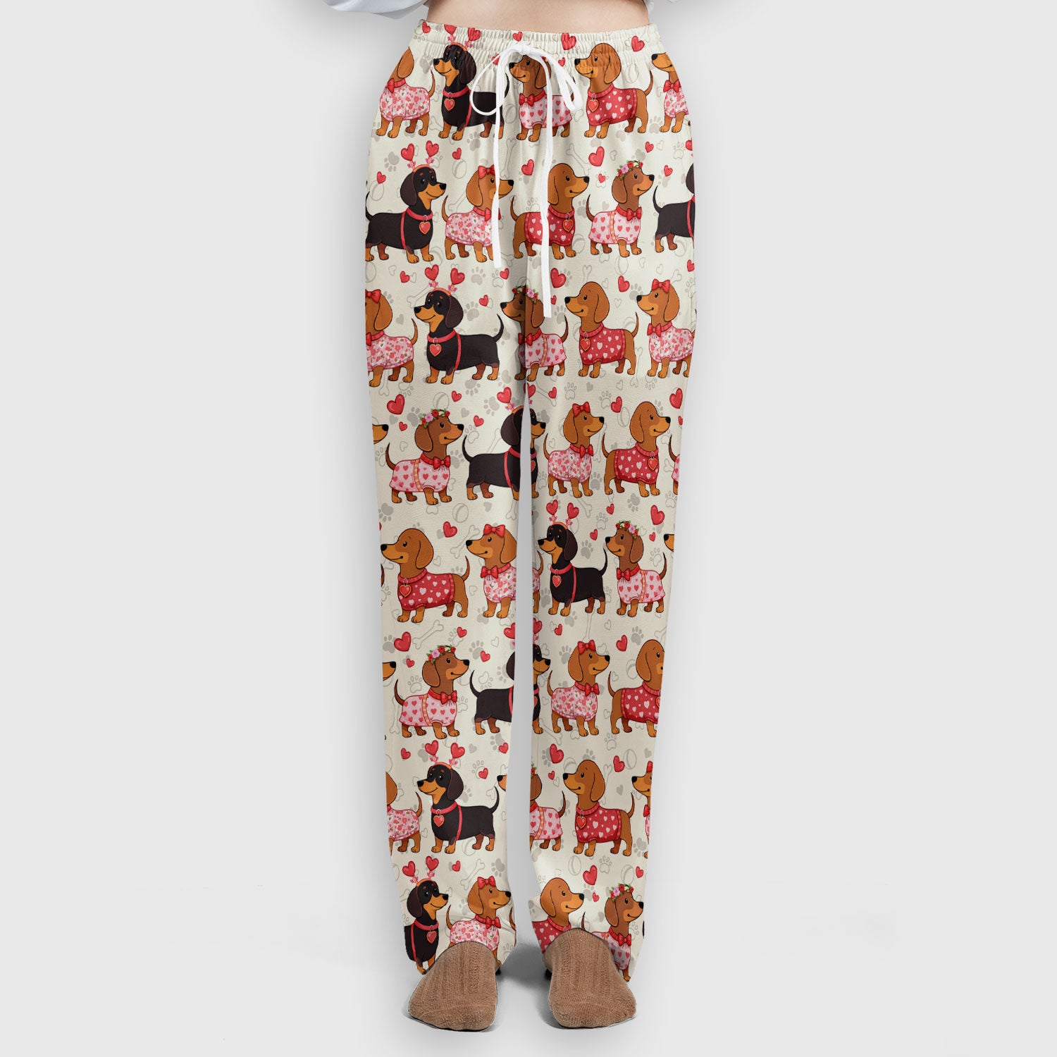 Valentine Dachshund Scrub Top, Wiener Dog Love Pattern Nurse Shirt, Breathable Fabrics Nursing Uniform