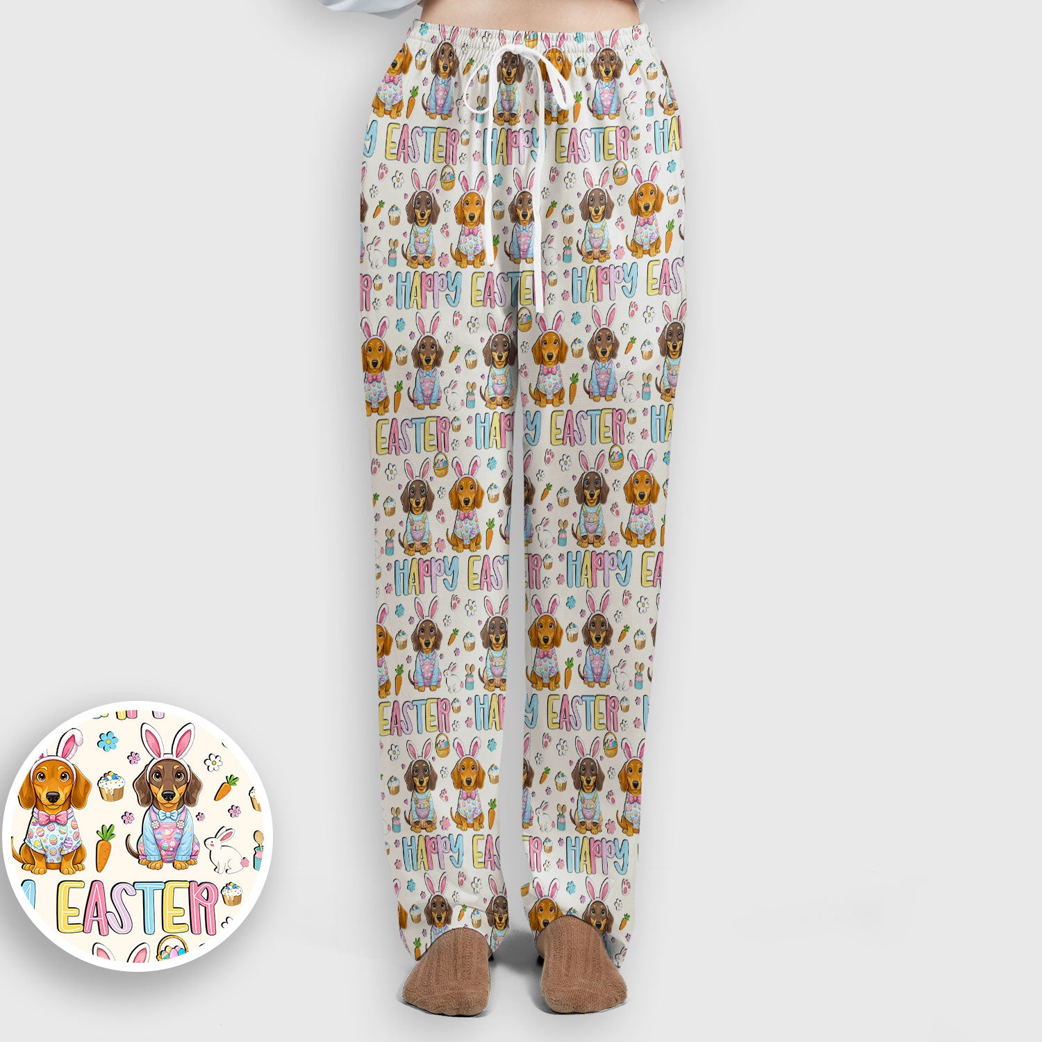 Happy Easter Dachshund Puppy Pattern Scrub Set, Breathable Med Uniform