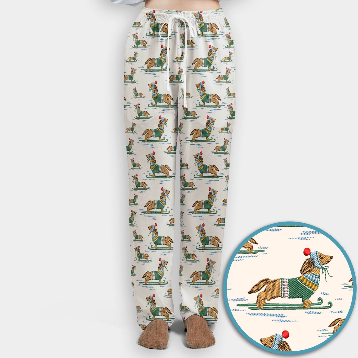 Dachshund Nurse Scrub Set, Wiener Dog Winter Pattern Shirt, Breathable Fabrics Nursing Uniform