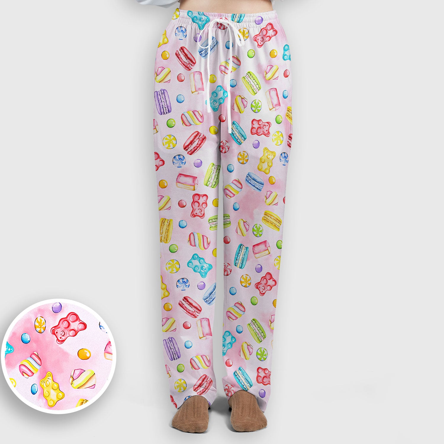 Cute Candy and Macaron Pattern Medical Scrub Set, Scrub Pants and V Neck Top