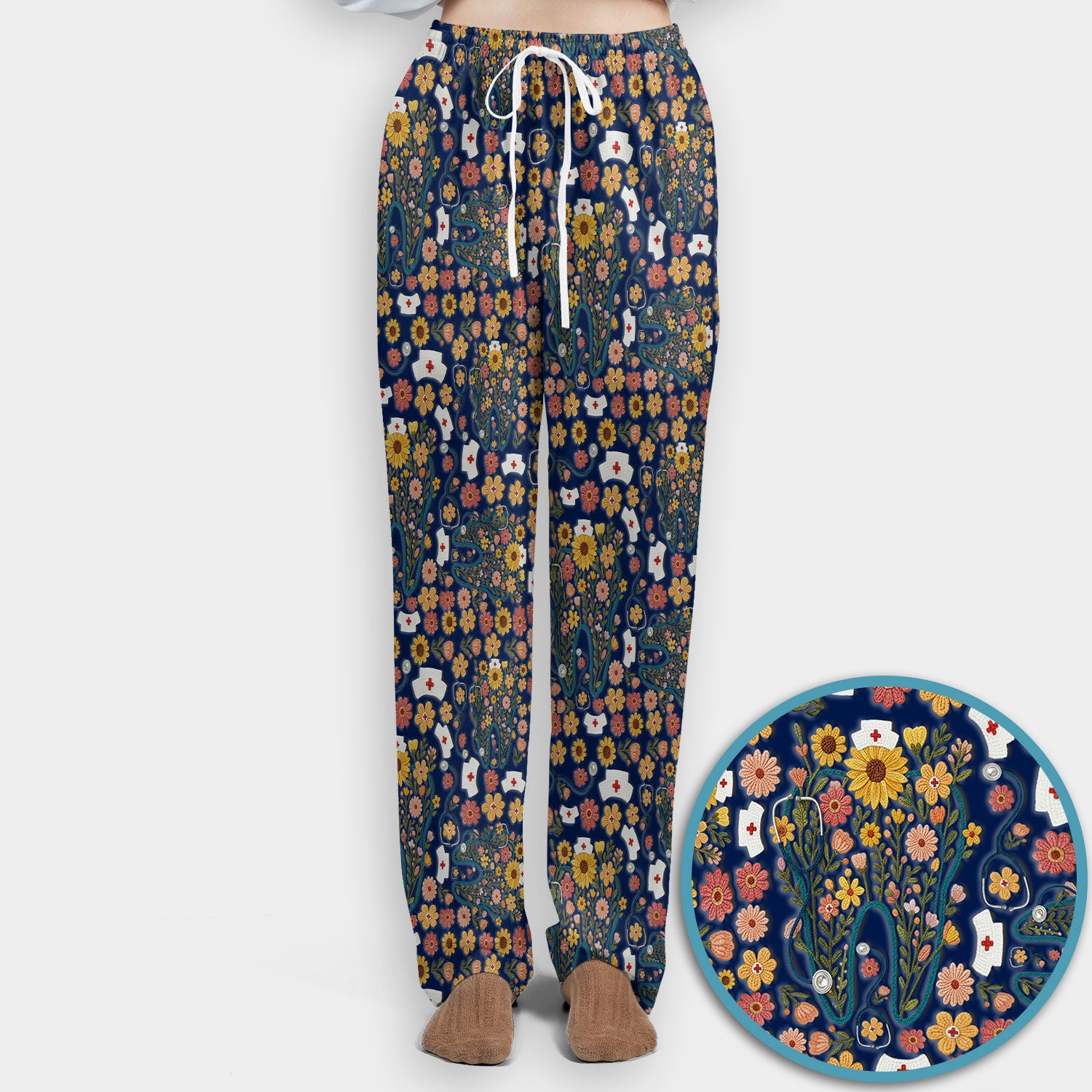 Boho Floral Tooth Scrub Set - Aesthetic Dental Scrubs Pants and V Neck - Cute Flower Tooth Medical Uniform - Hygienist Christmas Gift