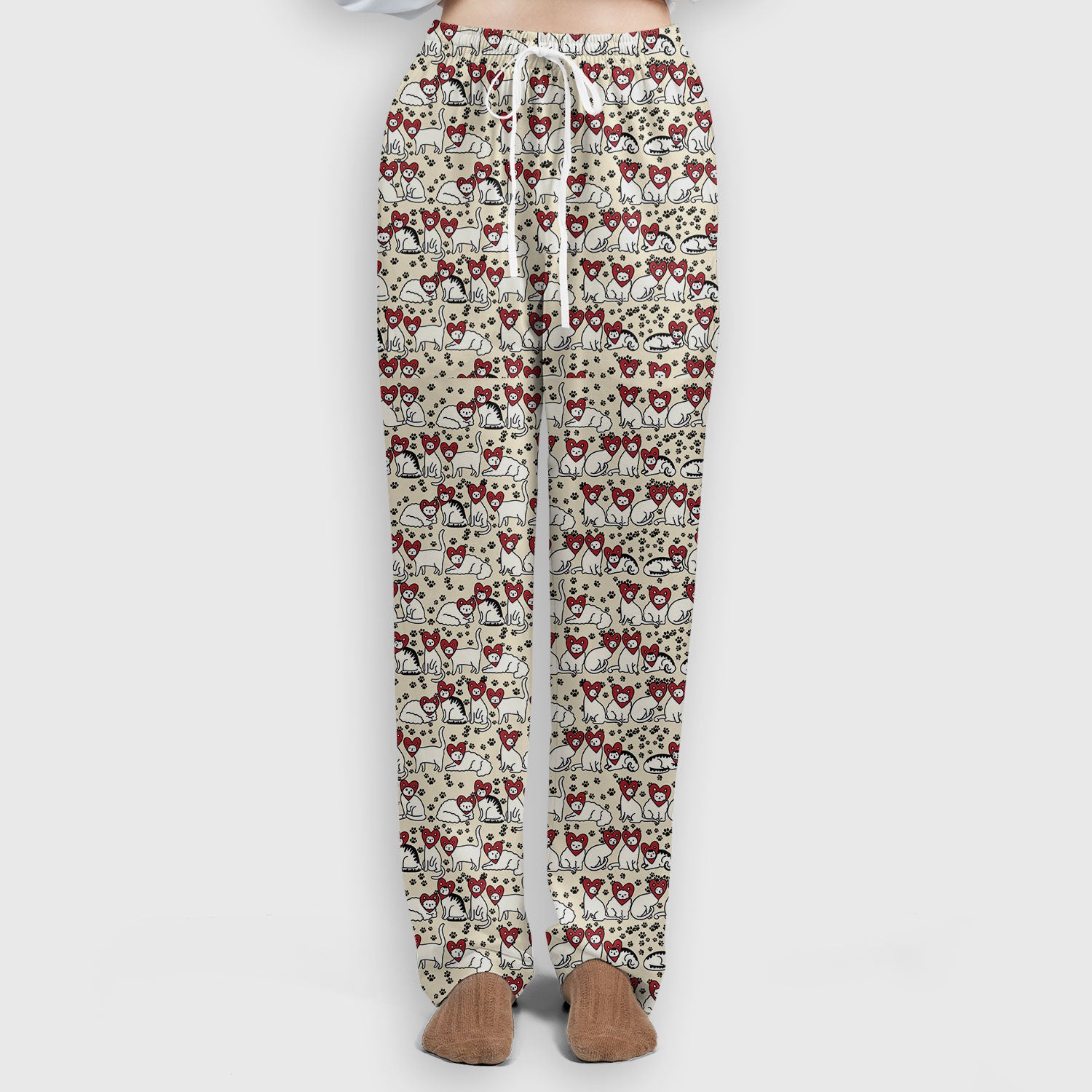 Cute Cat Heart Pattern Scrub Set, Funny Cat Scrub Shirt For Nurses, Breathable Fabrics Nursing Uniform