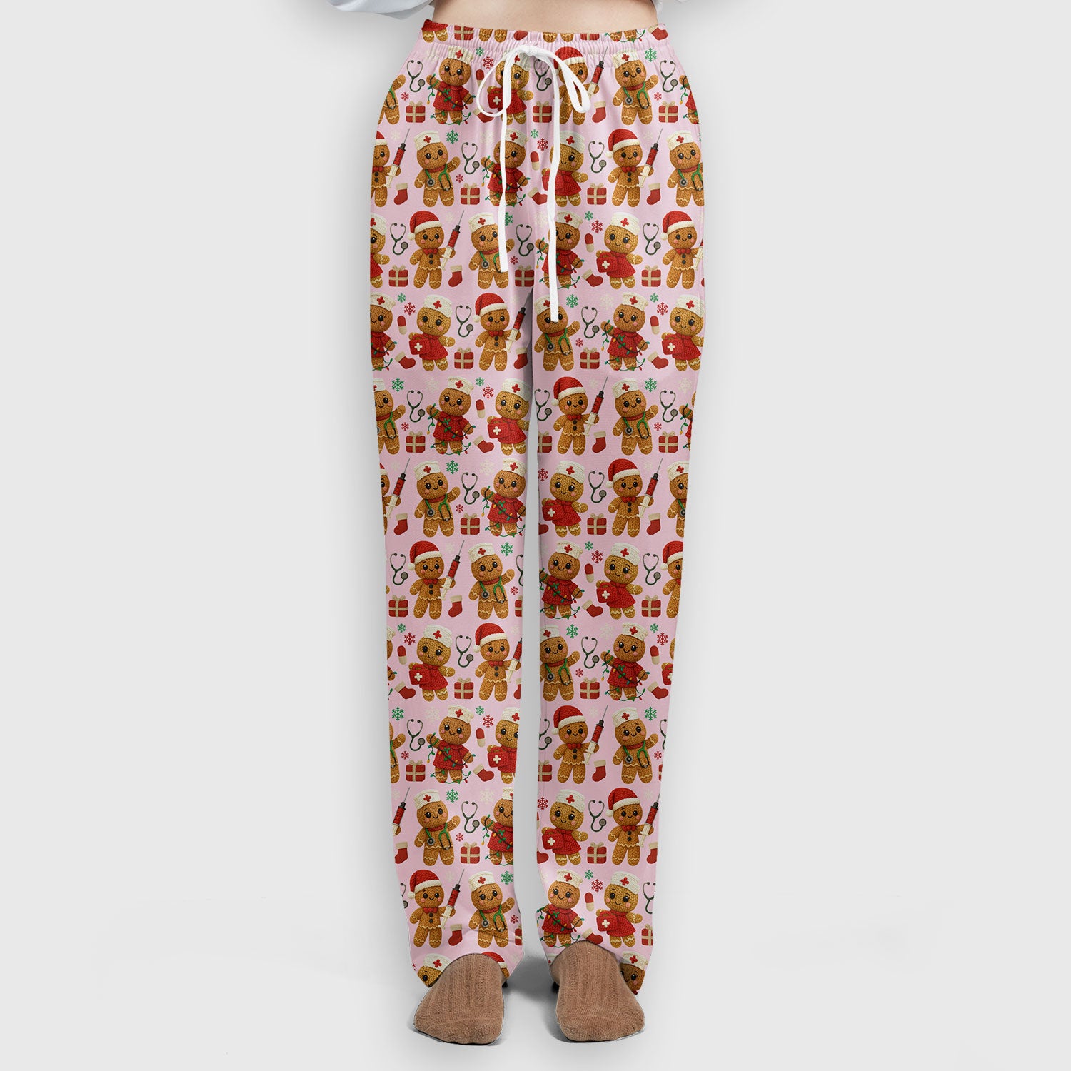 Cute Gingerbread Nurse Scrubs for Women - Christmas Pattern Scrub Top & Pants - Festive Holiday Scrubs with Charming Gingerbread Design