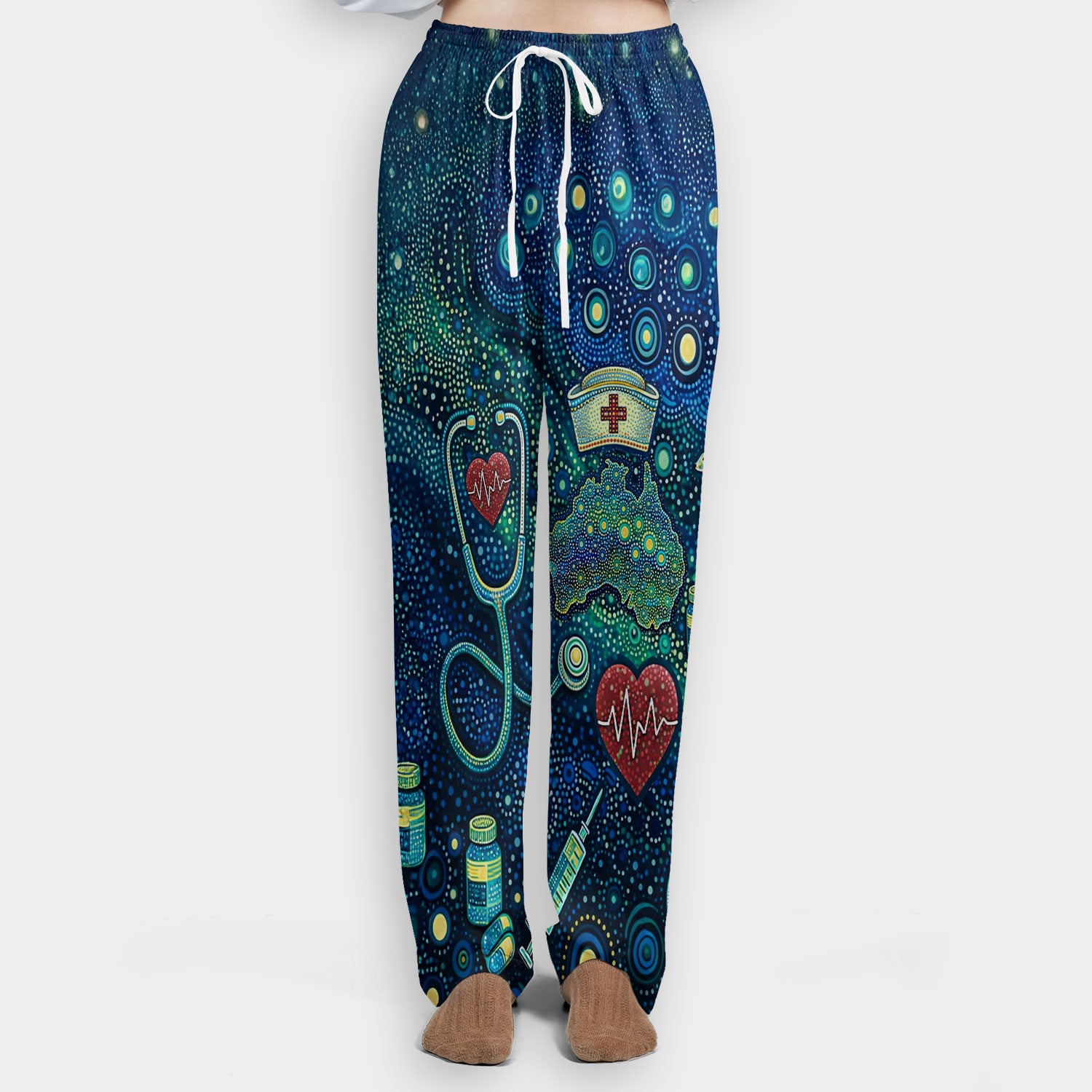 Aboriginal Nurse Australia Scrub Set, Kangaroo Koala Dot Art Medical Pattern Shirt, Breathable Fabrics Nursing Uniform