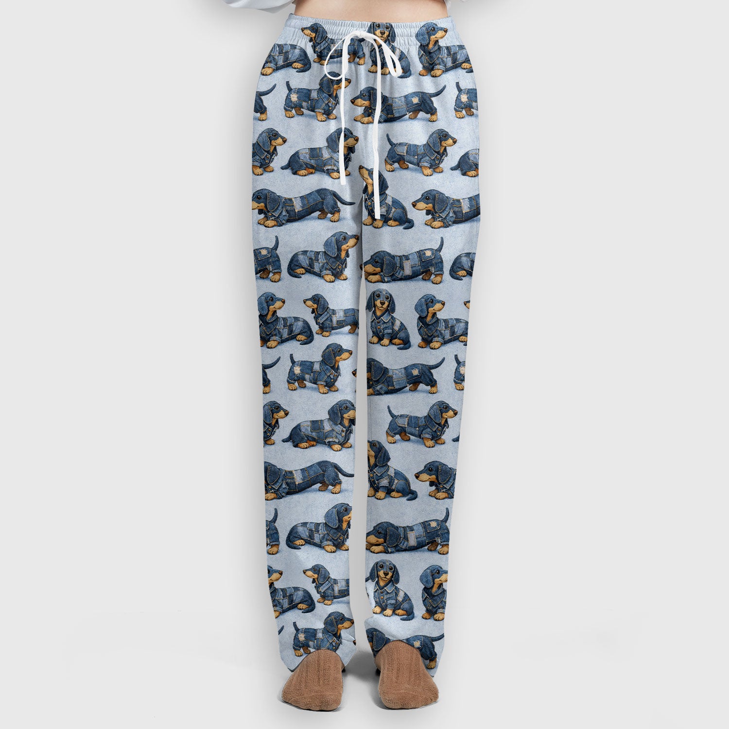Denim Dachshund Dog Pattern Scrub Set, Women's Scrub Sets