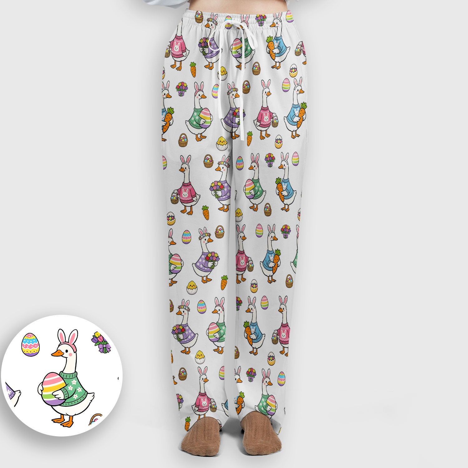 Cute Easter Goose Print Scrub Set, Breathable Med Uniform