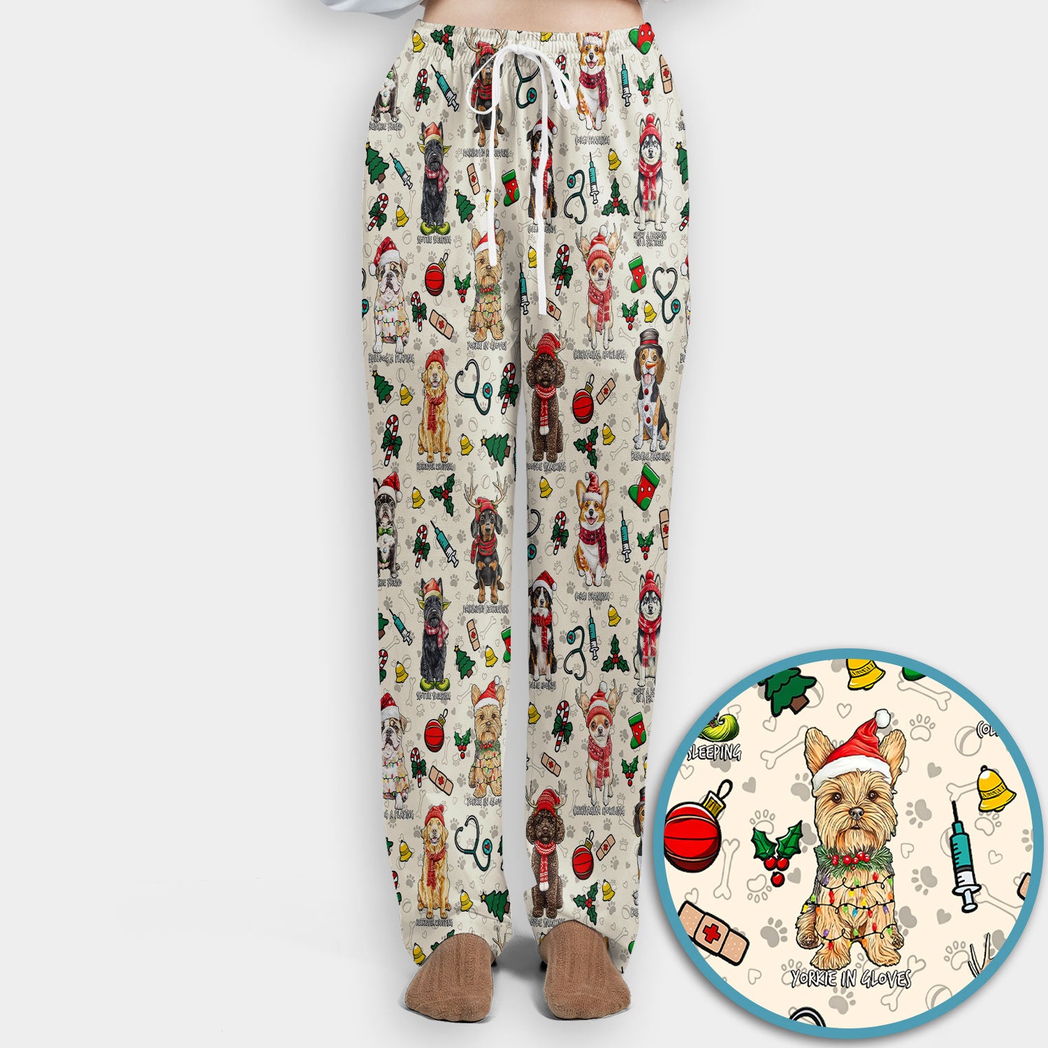 Christmas Dog Scrub Set for Nurses - Dachshund, Husky, Poodle, Corgi & Labrador Holiday Scrub Top and Pants - Funny Santa Medical Shirt