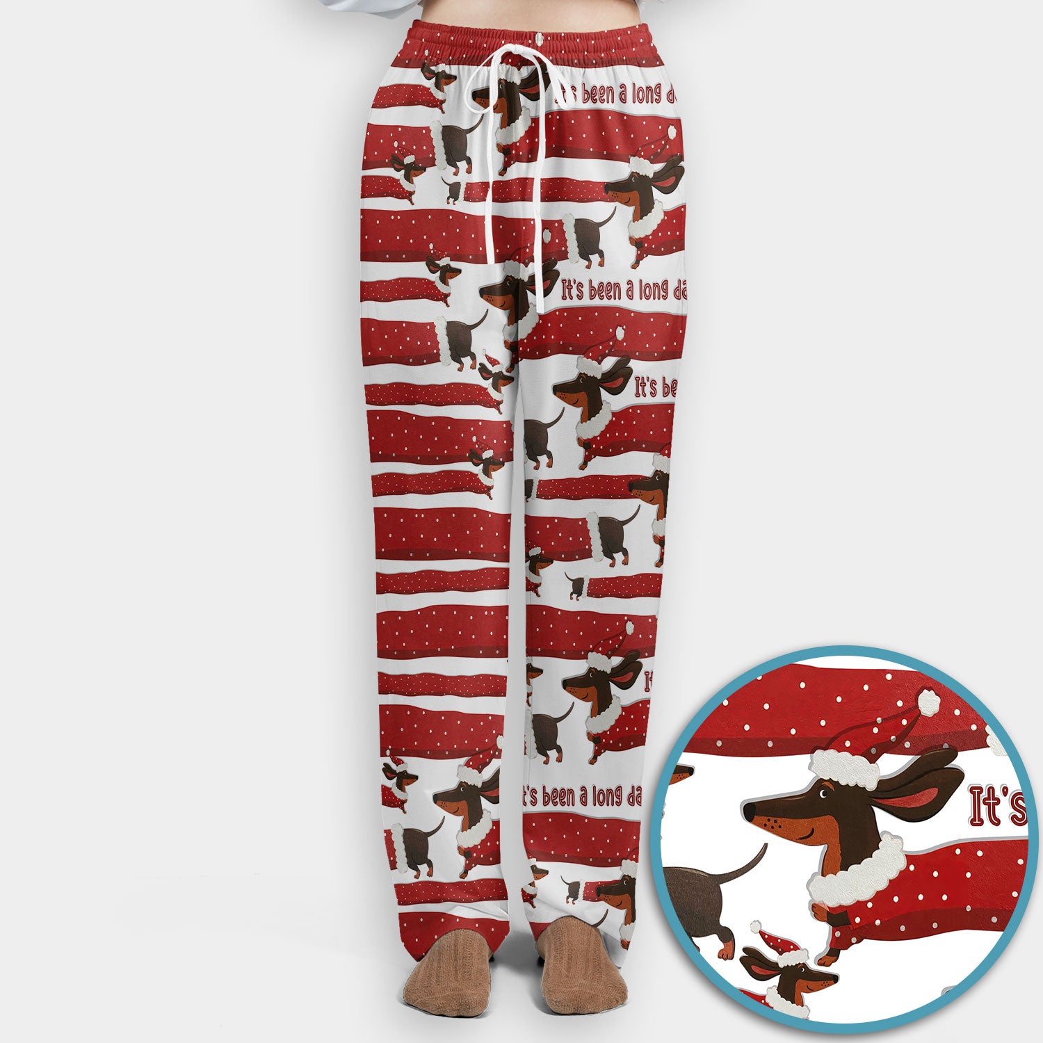 Funny Dachshund Christmas Scrub Set - It's Been a Long Day - Cute Wiener Dog Scrubs Pants and V Neck Top - Medical Uniform for Women