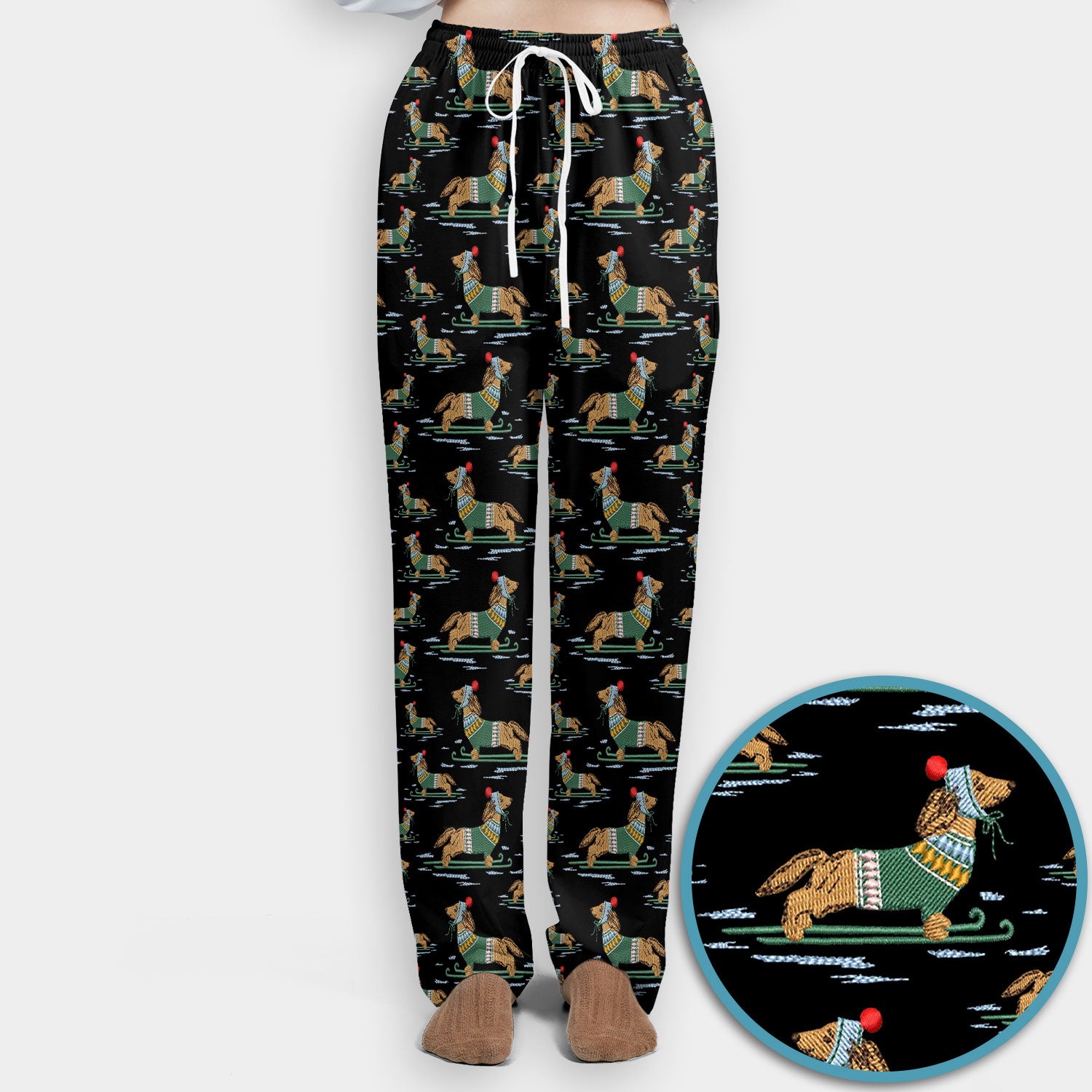Dachshund Nurse Scrub Set, Wiener Dog Winter Pattern Shirt, Breathable Fabrics Nursing Uniform