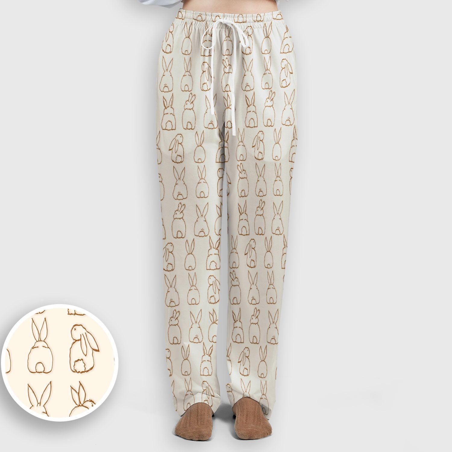 Cartoon Bunny Line Art Pattern Medical Scrub Set, Breathable Med Uniform