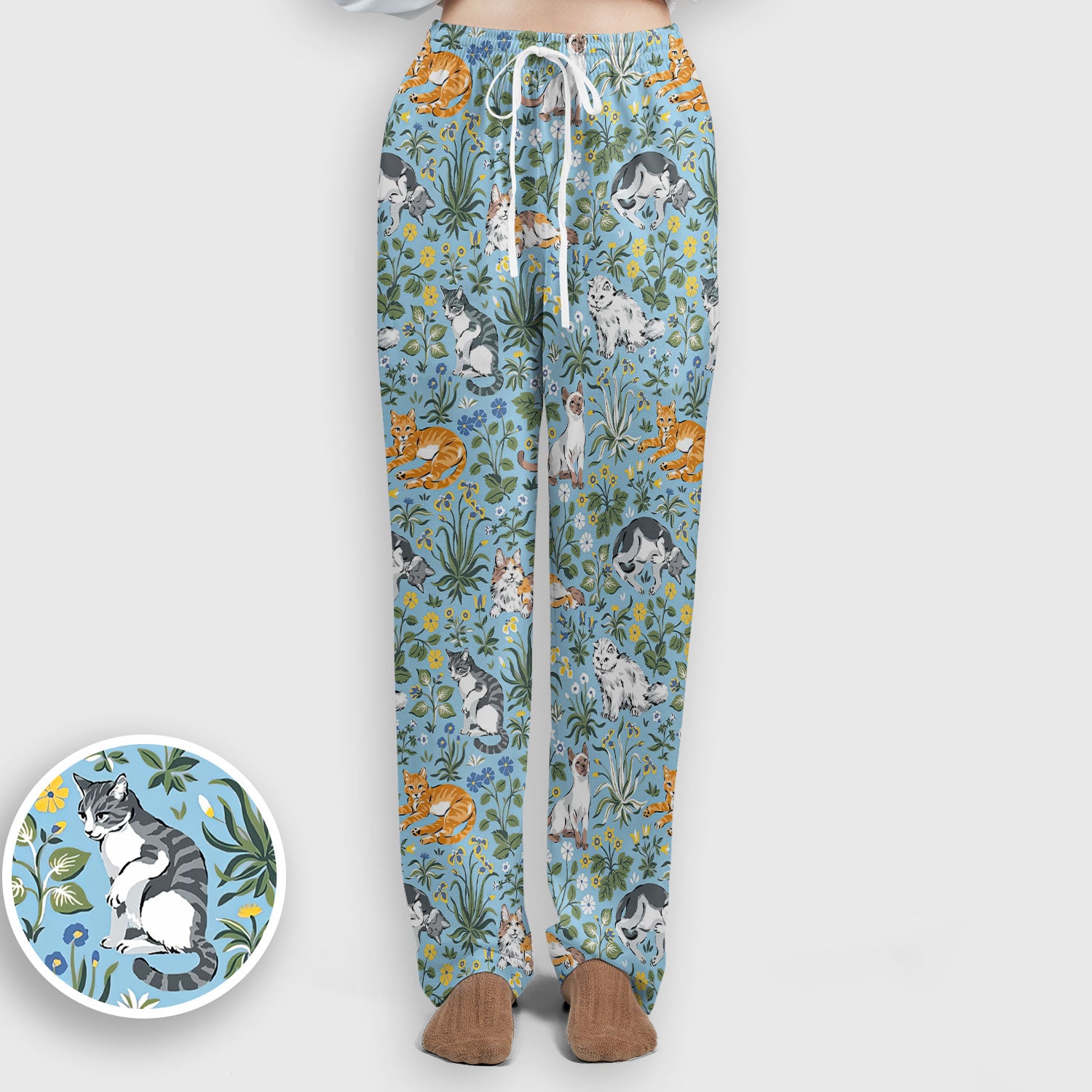 Floral Cat Garden Medical Pattern Scrub Set, Women's Scrub Sets