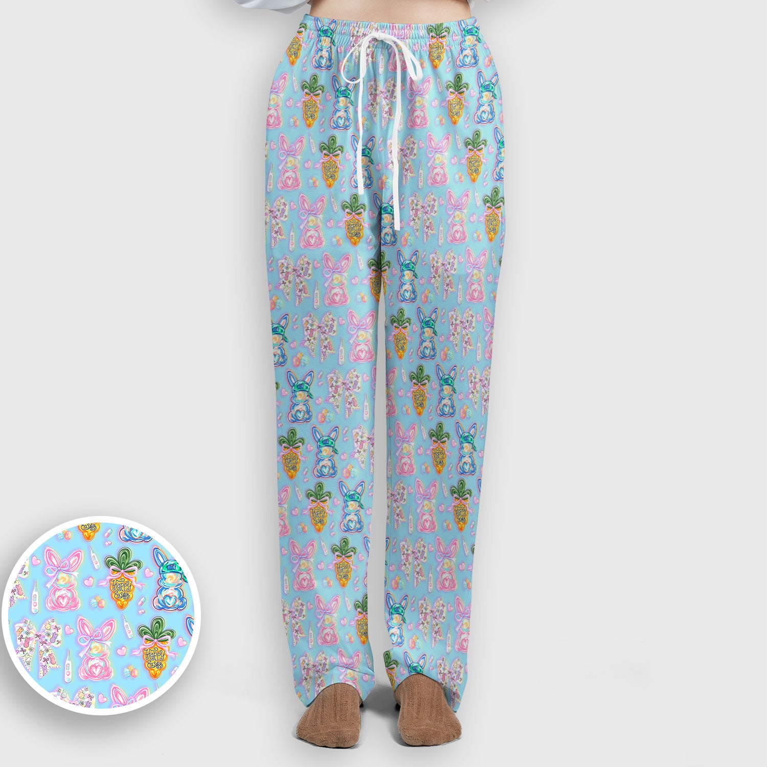 Easter Bunny Carrot Bow Floral Print Scrub Set, Breathable Med Uniform