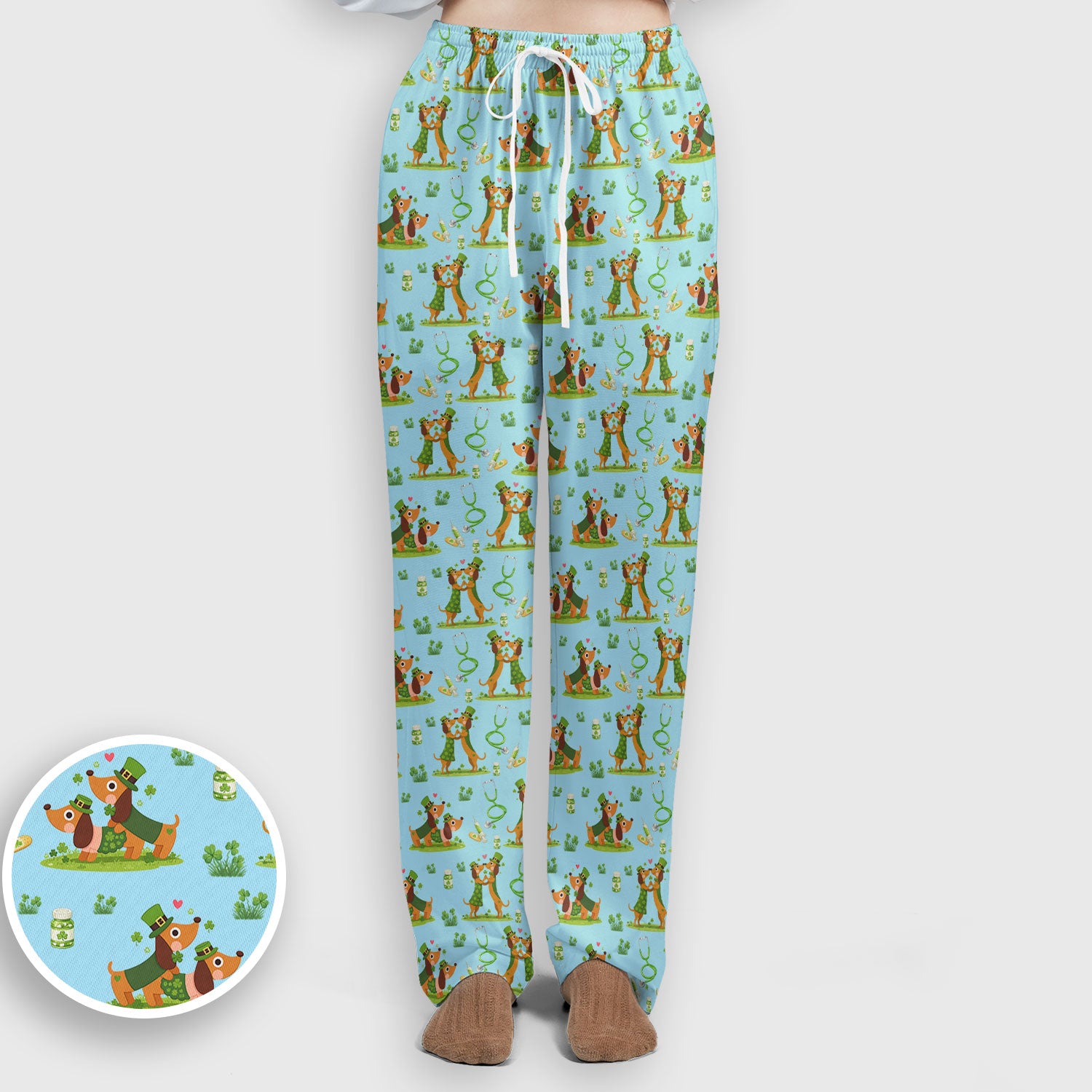 Valentine Cute Dachshund Nurse Set, Dog Heart Pattern, Breathable Nursing Uniform