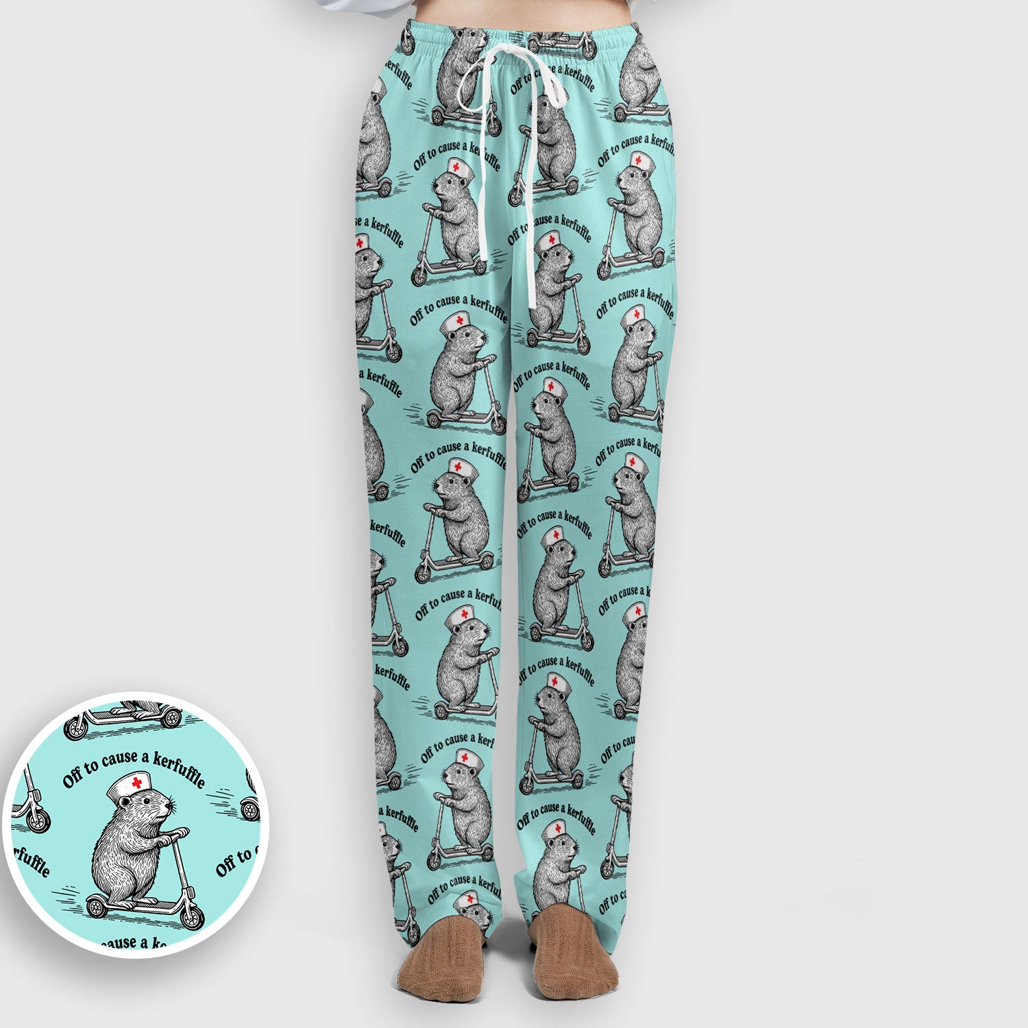 Funny Nurse Mouse Scooter Print Women's Scrub Set, Scrub Pants and V Neck Top