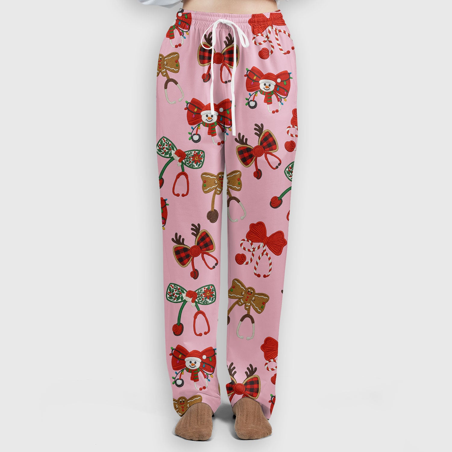 Christmas Stethoscope Bow Nurse Scrub Set, Xmas Pattern Scrub Shirt, Holiday Nursing Uniform