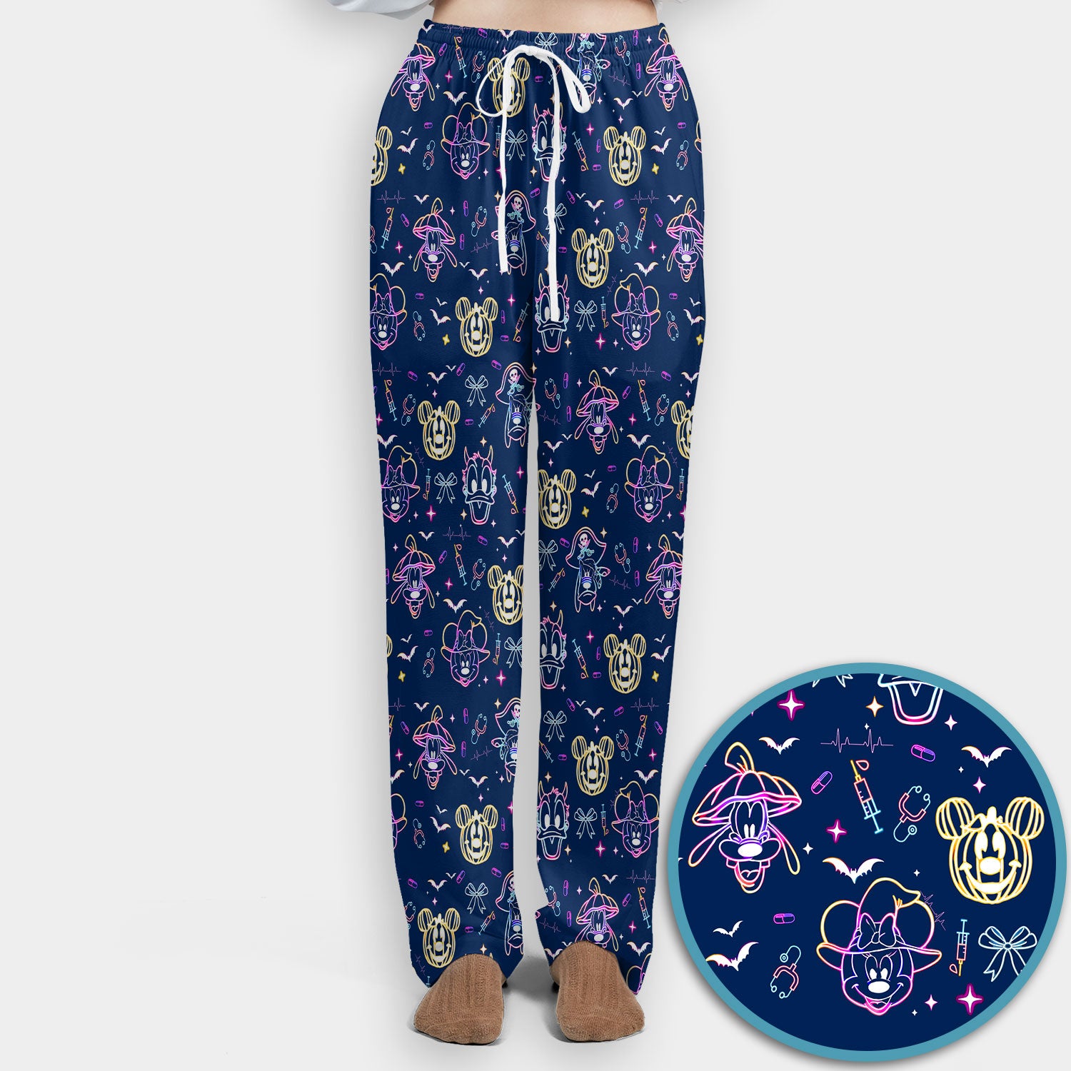 Neon Mouse Halloween Scrub Set for Nurses - Spooky Faces and Scary Pumpkin Scrub Pants and V Neck Shirt - Funny Med Uniform