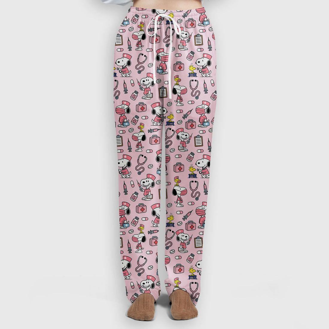 Pink Snoopy Nurse Scrub Set - Cute Cartoon Dog Pattern Top and Pants - Fun Nursing Gift for RN LPN CNA Women