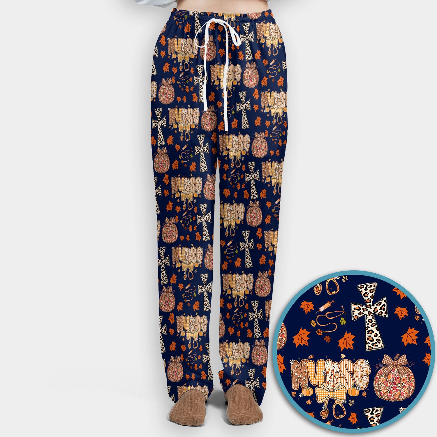 Floral Pumpkin Scrub Set for Women - Coquette Bow Thanksgiving Scrubs Pants and V Neck Top - Comfortable Medical Uniform